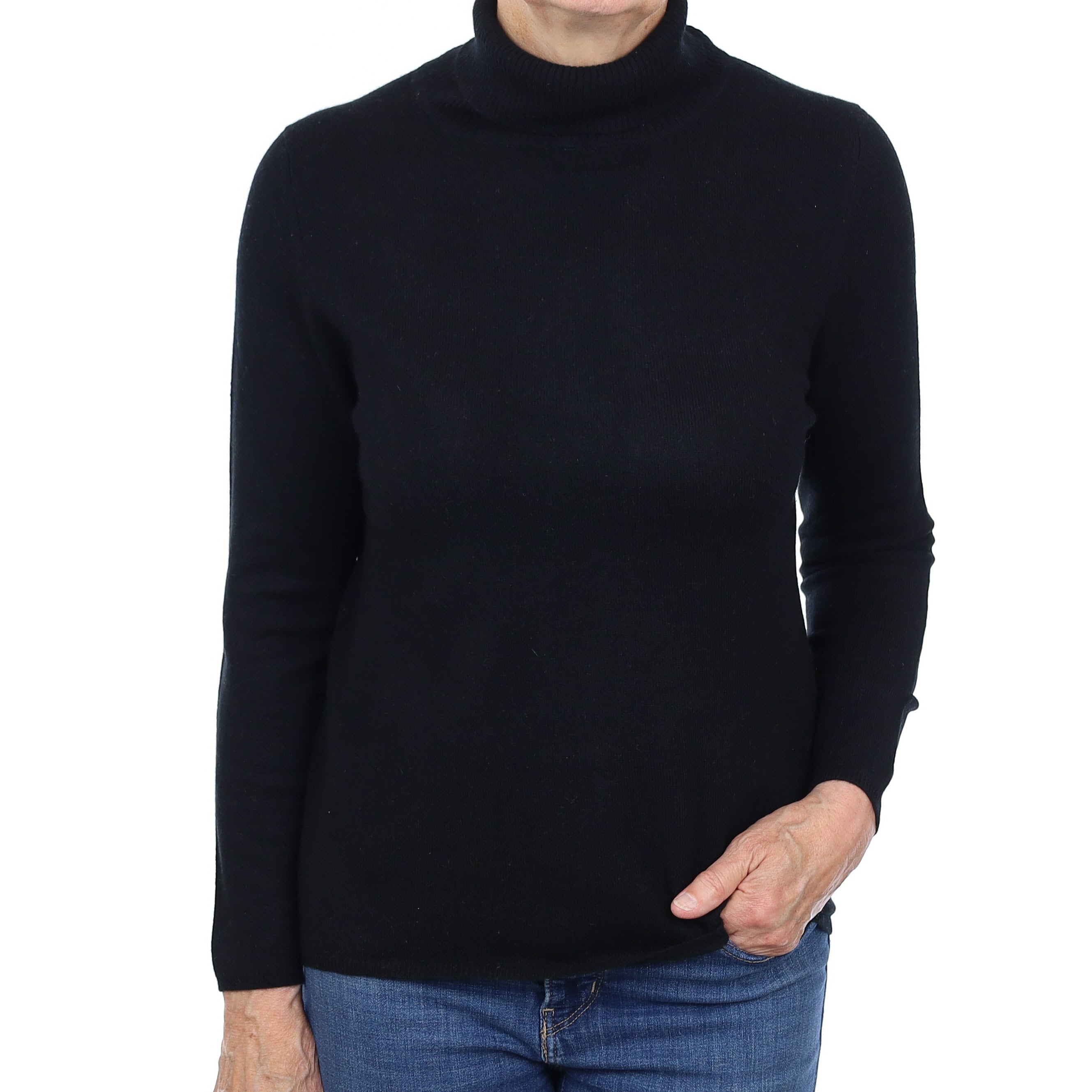 Black Cashmere Polo Neck Jumper Medium
