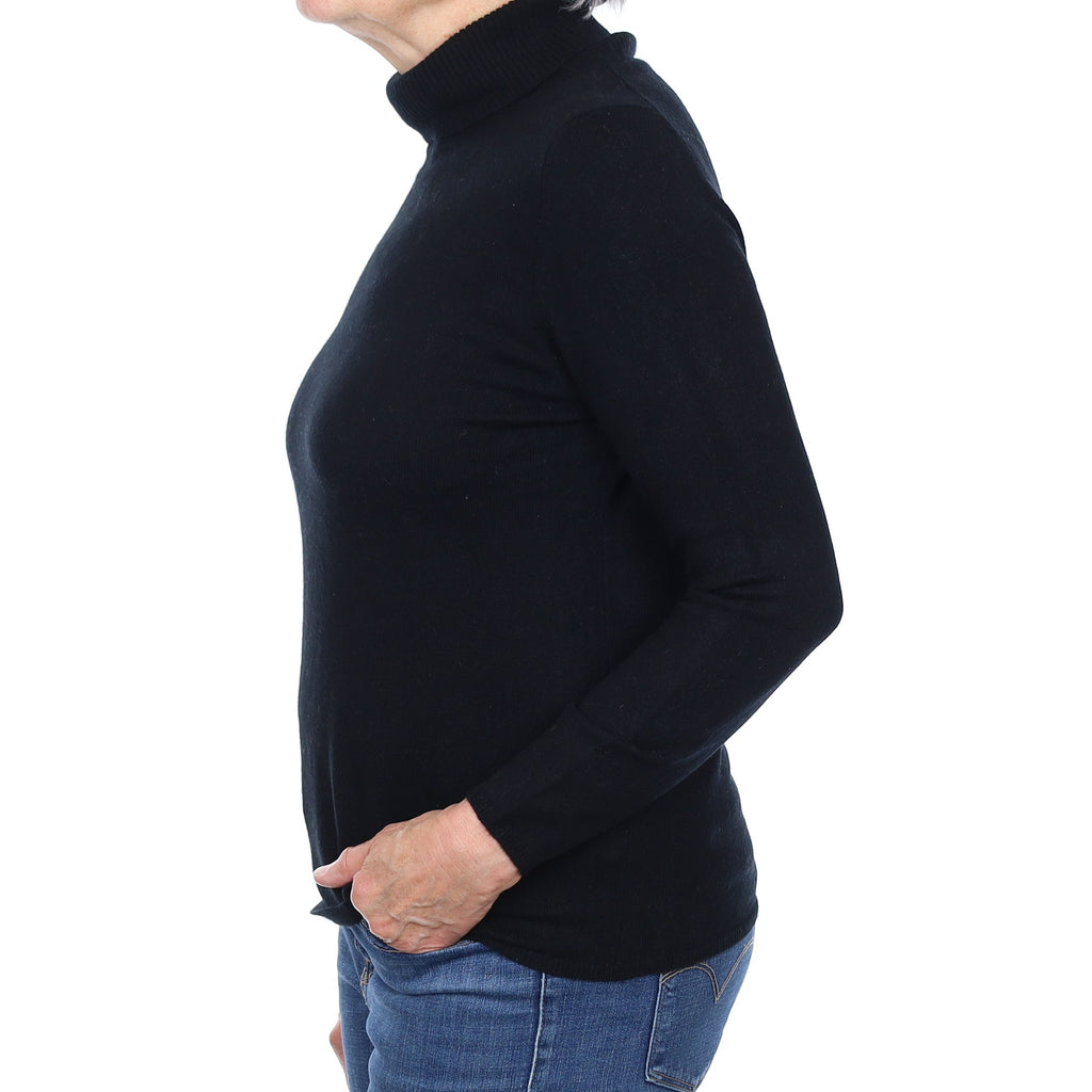Black Cashmere Polo Neck Jumper Medium