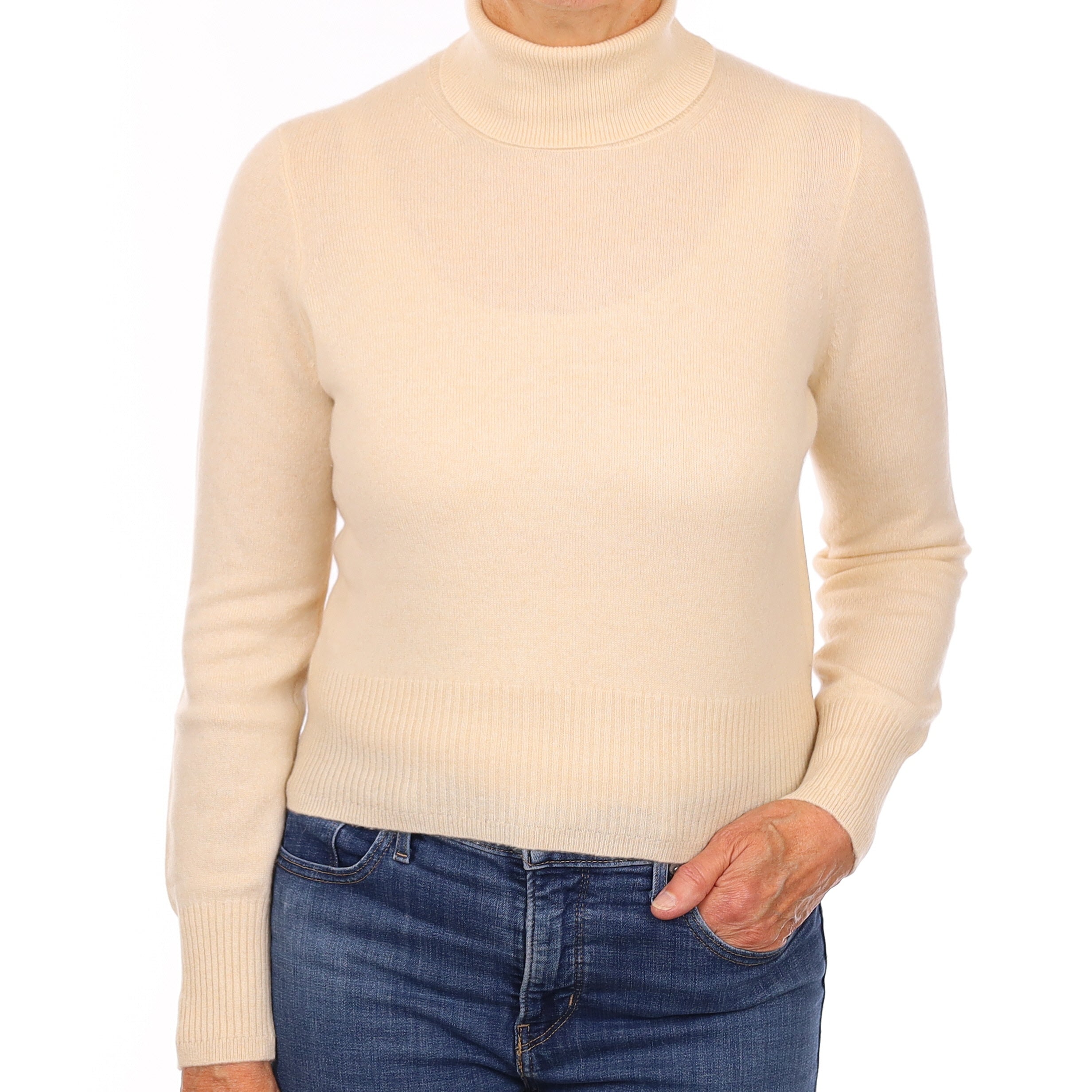 Honey Cream Cashmere Polo Neck Jumper Medium