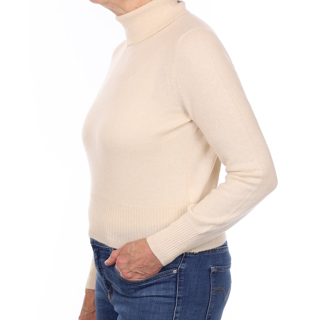 Honey Cream Cashmere Polo Neck Jumper Medium