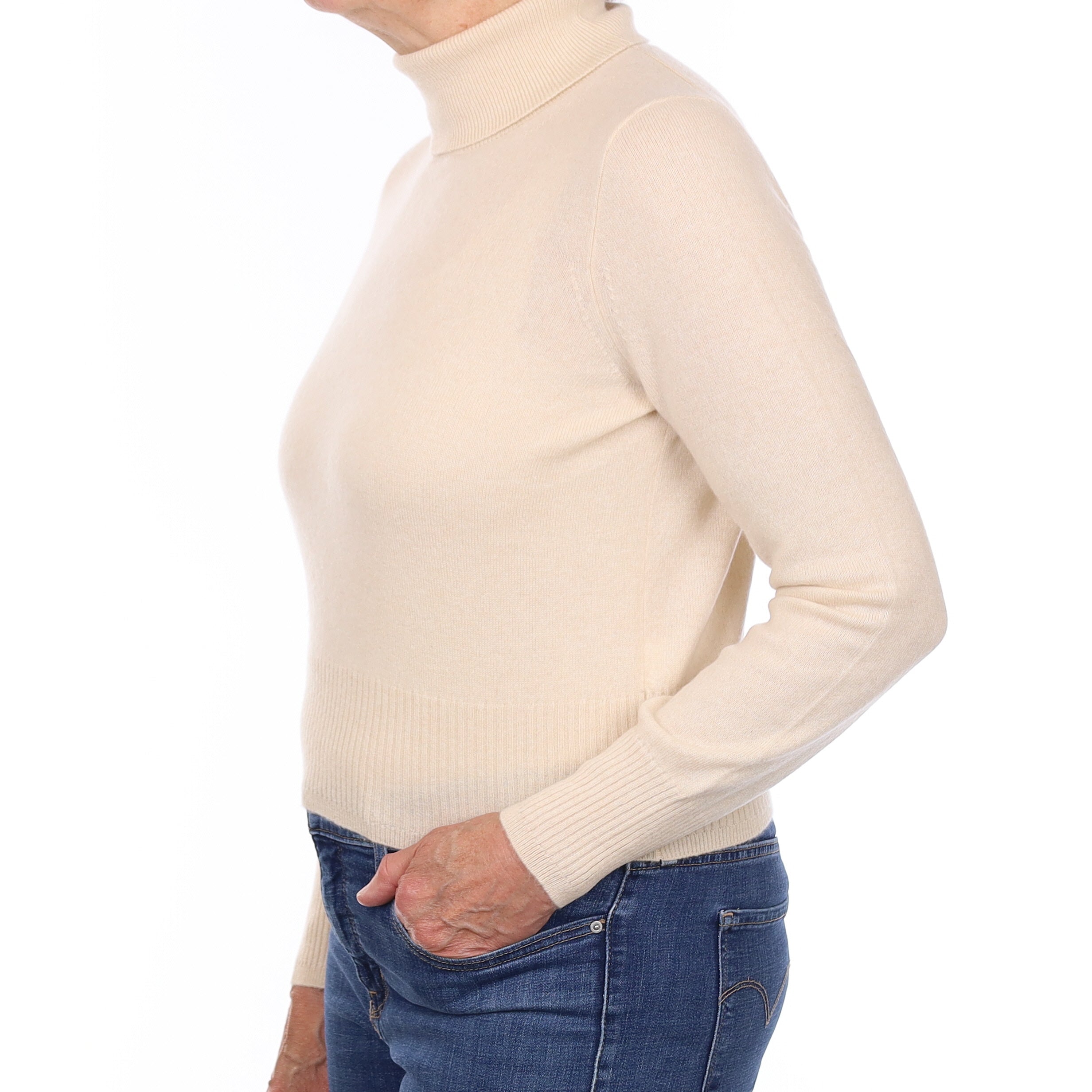 Honey Cream Cashmere Polo Neck Jumper Medium