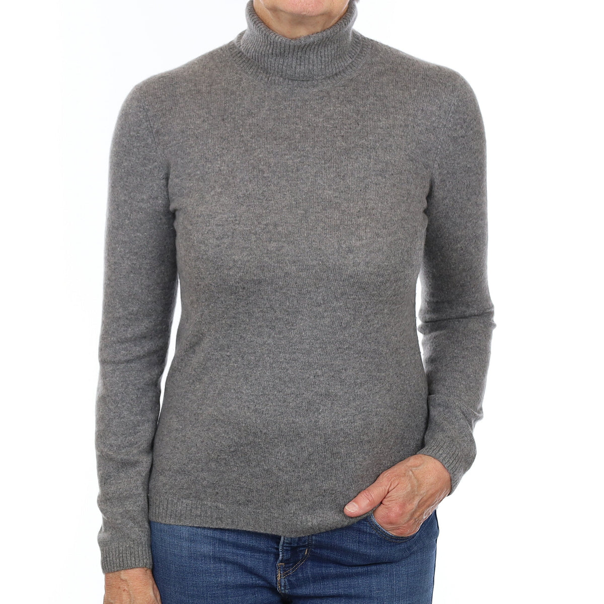 Ash Grey Cashmere Polo Neck Jumper Medium