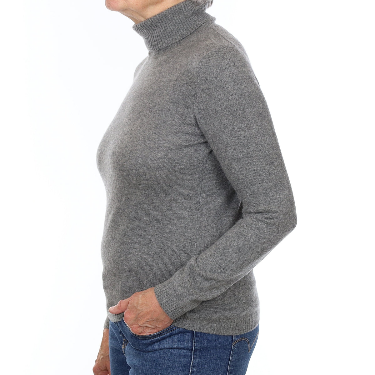 Ash Grey Cashmere Polo Neck Jumper Medium