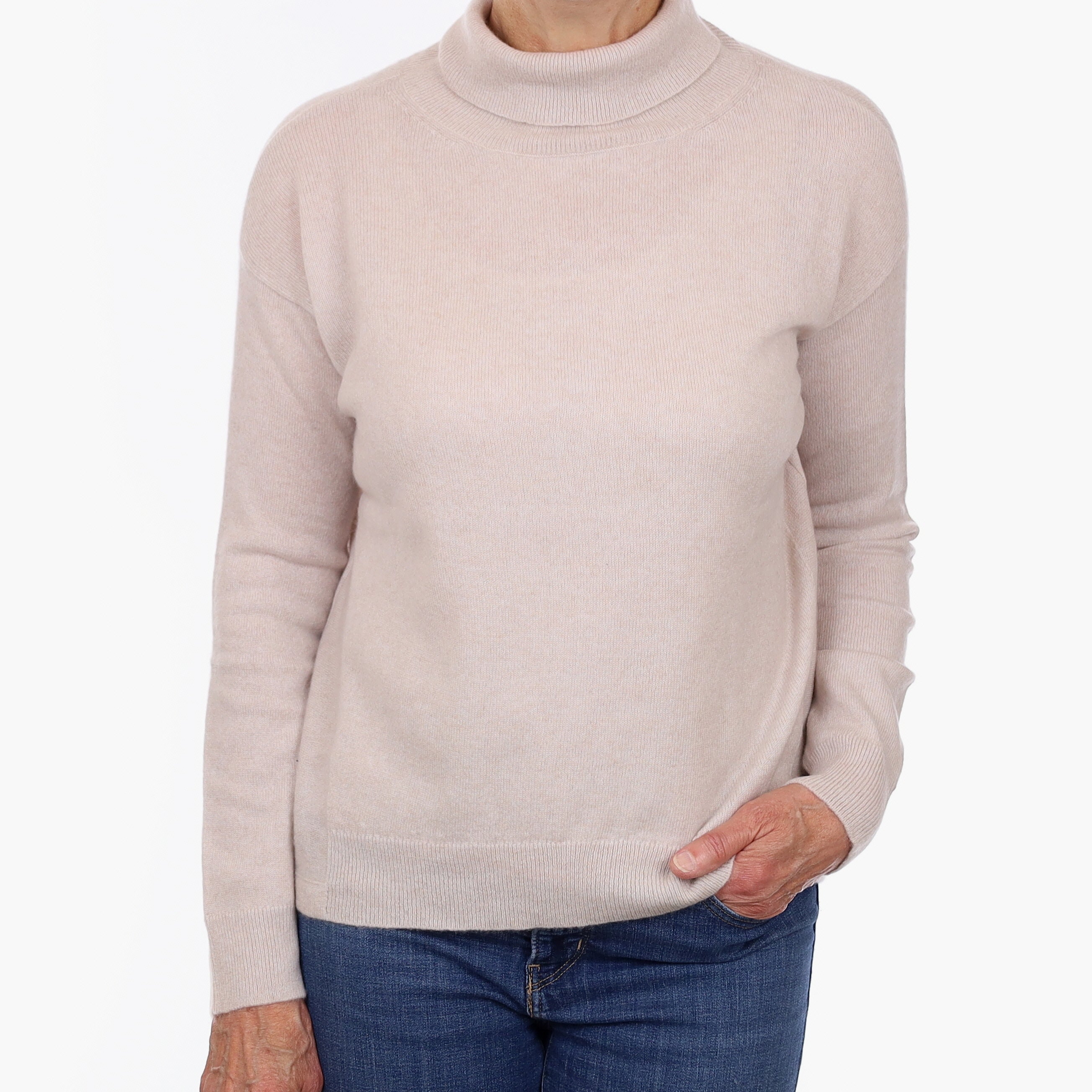 Oatmeal Cashmere Boxy Polo Neck Jumper Medium