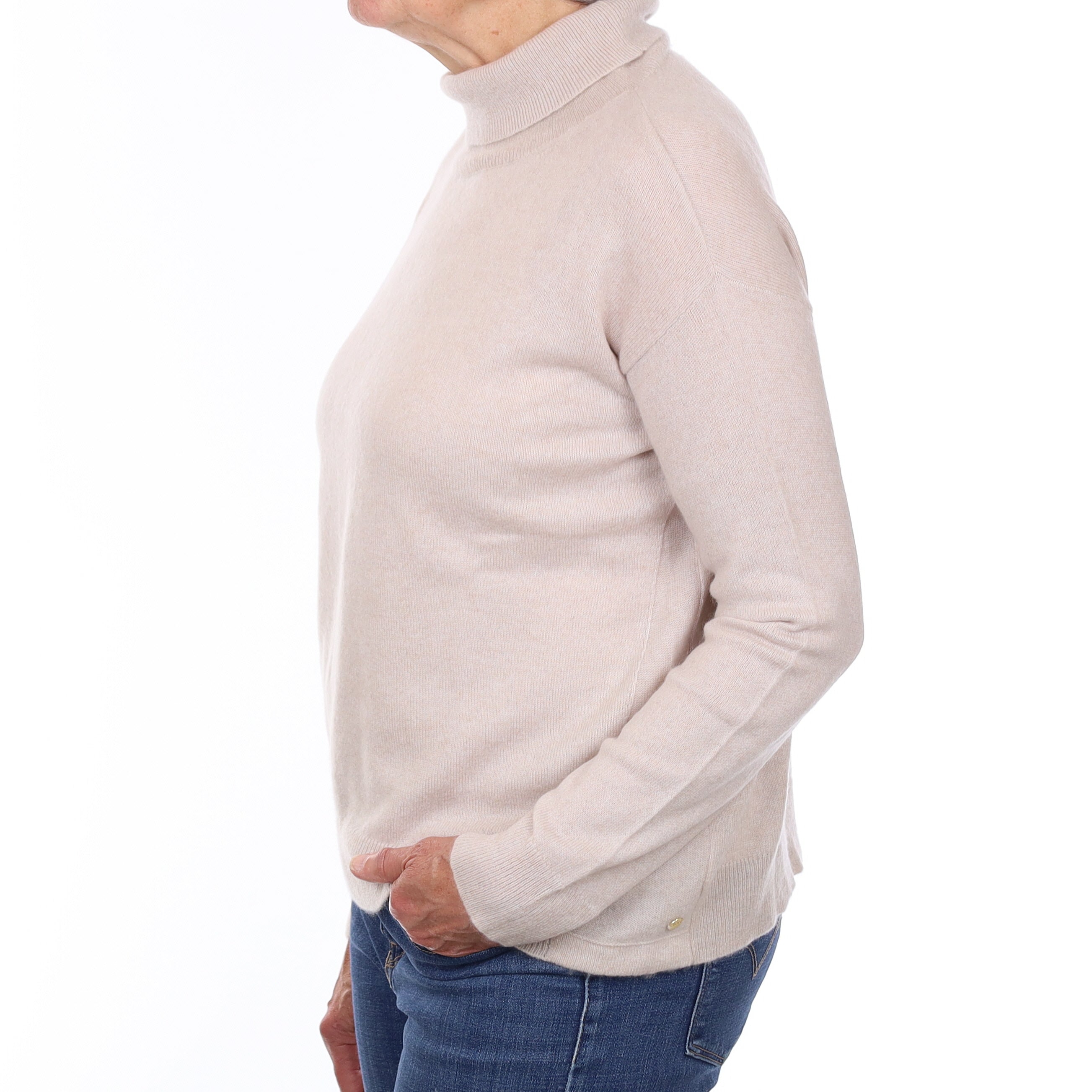 Oatmeal Cashmere Boxy Polo Neck Jumper Medium