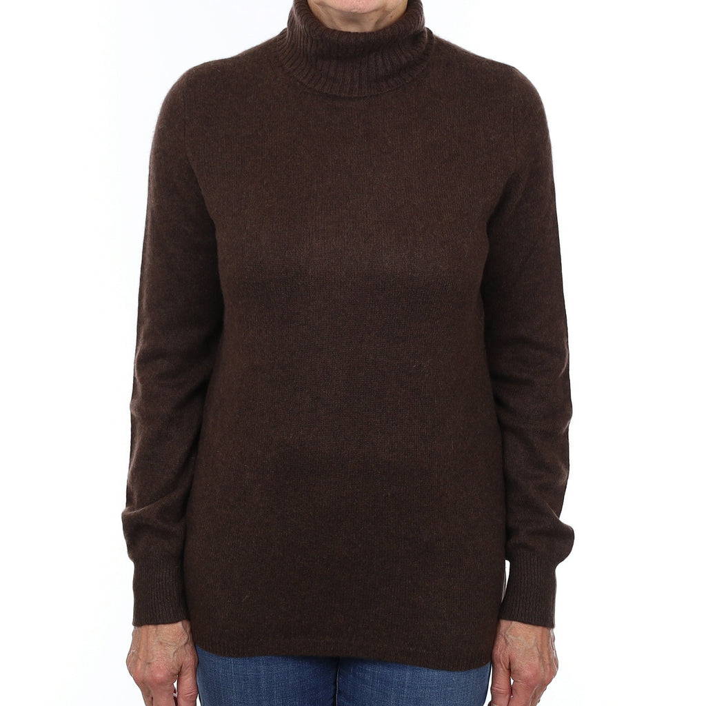 Peppercorn Brown Heavy Knit Cashmere Polo Neck Jumper Medium