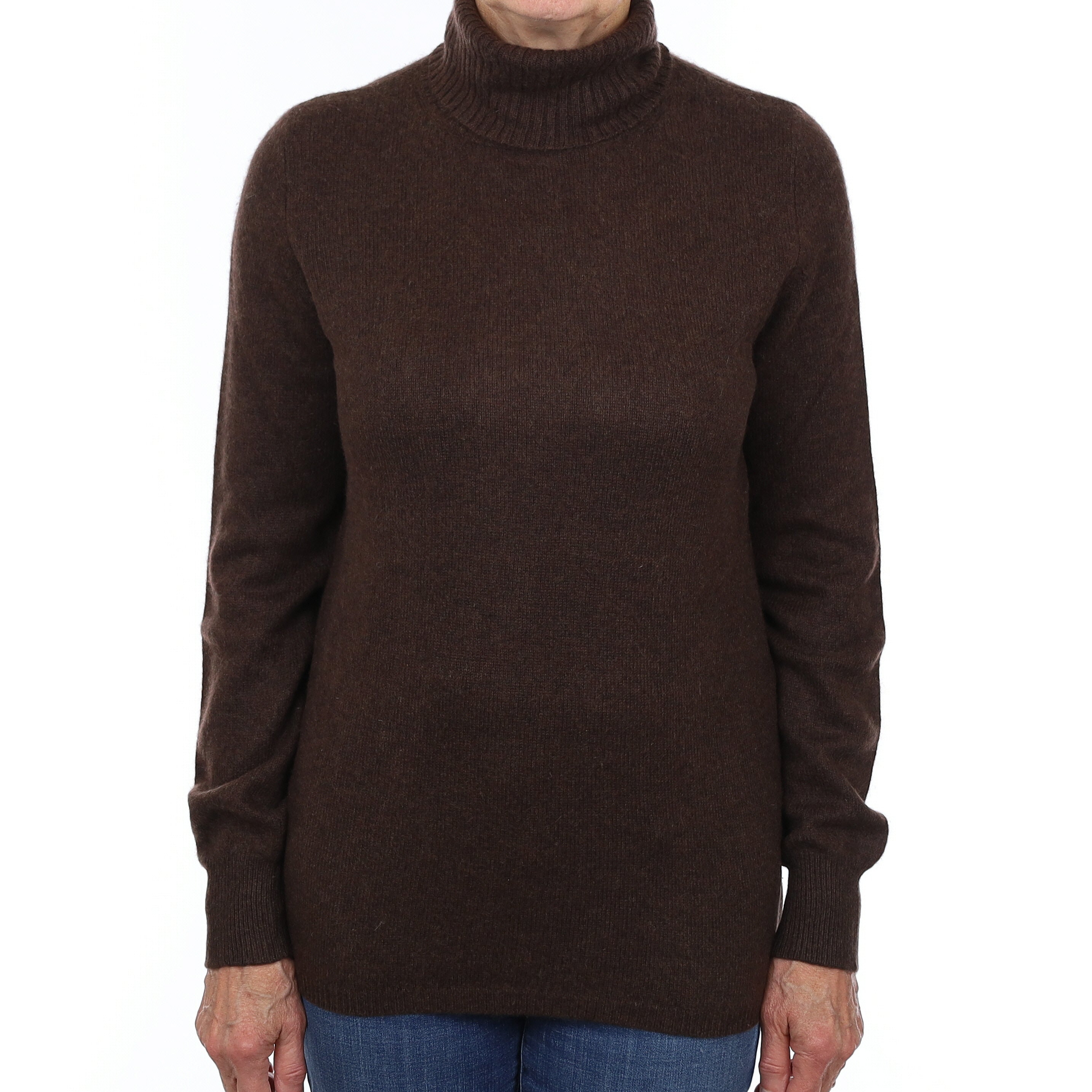 Peppercorn Brown Heavy Knit Cashmere Polo Neck Jumper Medium