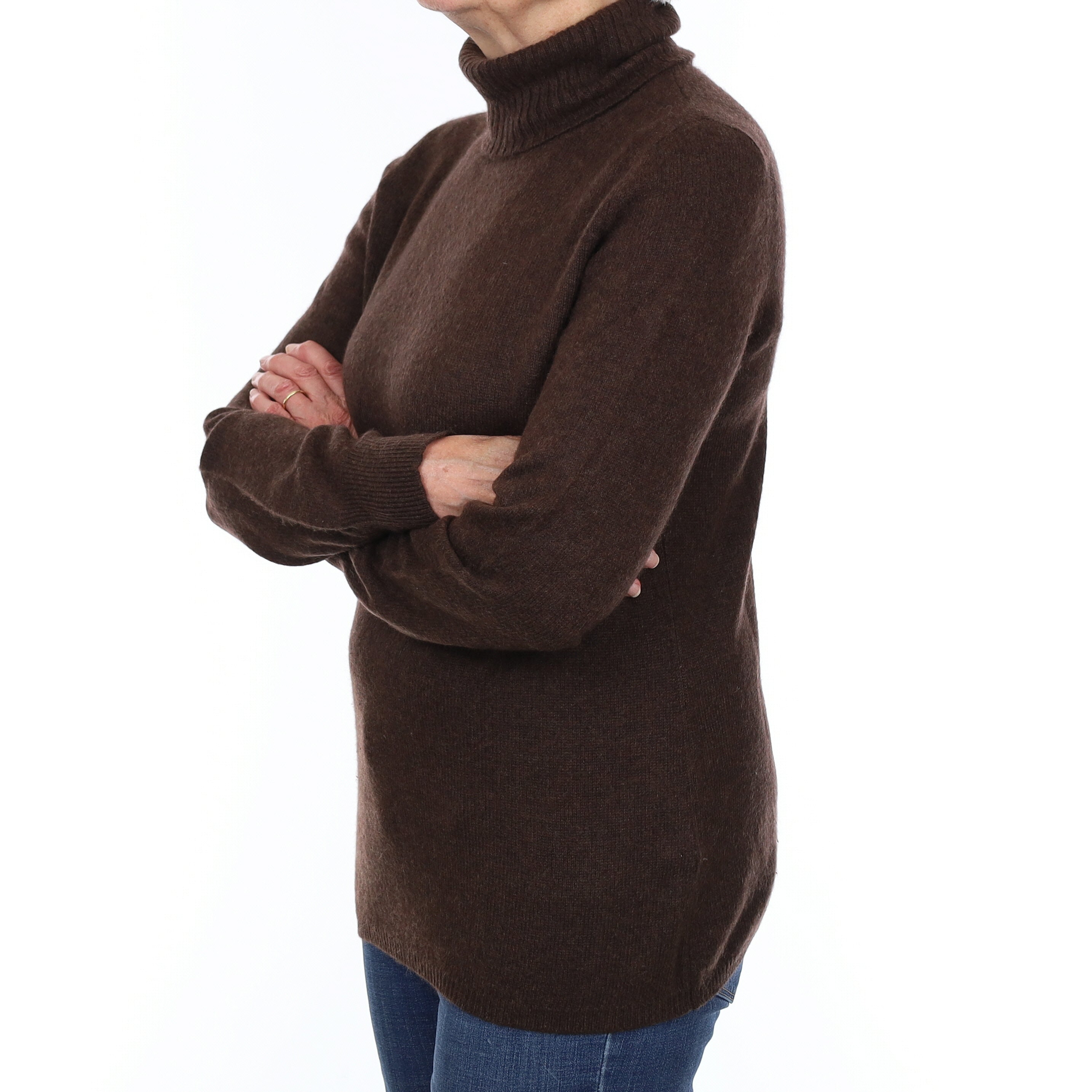 Peppercorn Brown Heavy Knit Cashmere Polo Neck Jumper Medium
