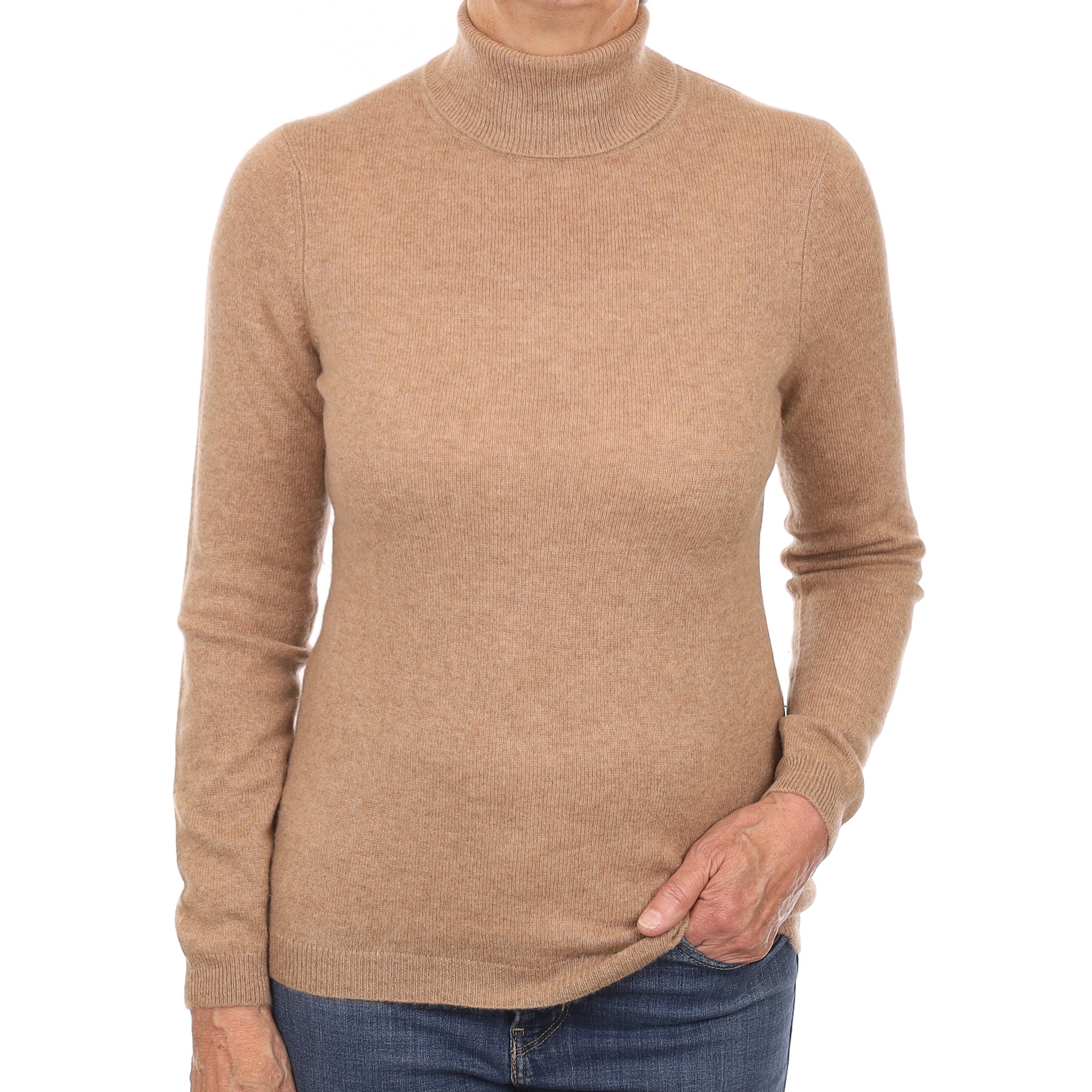 Fudge Brown Cashmere Polo Neck Jumper Medium