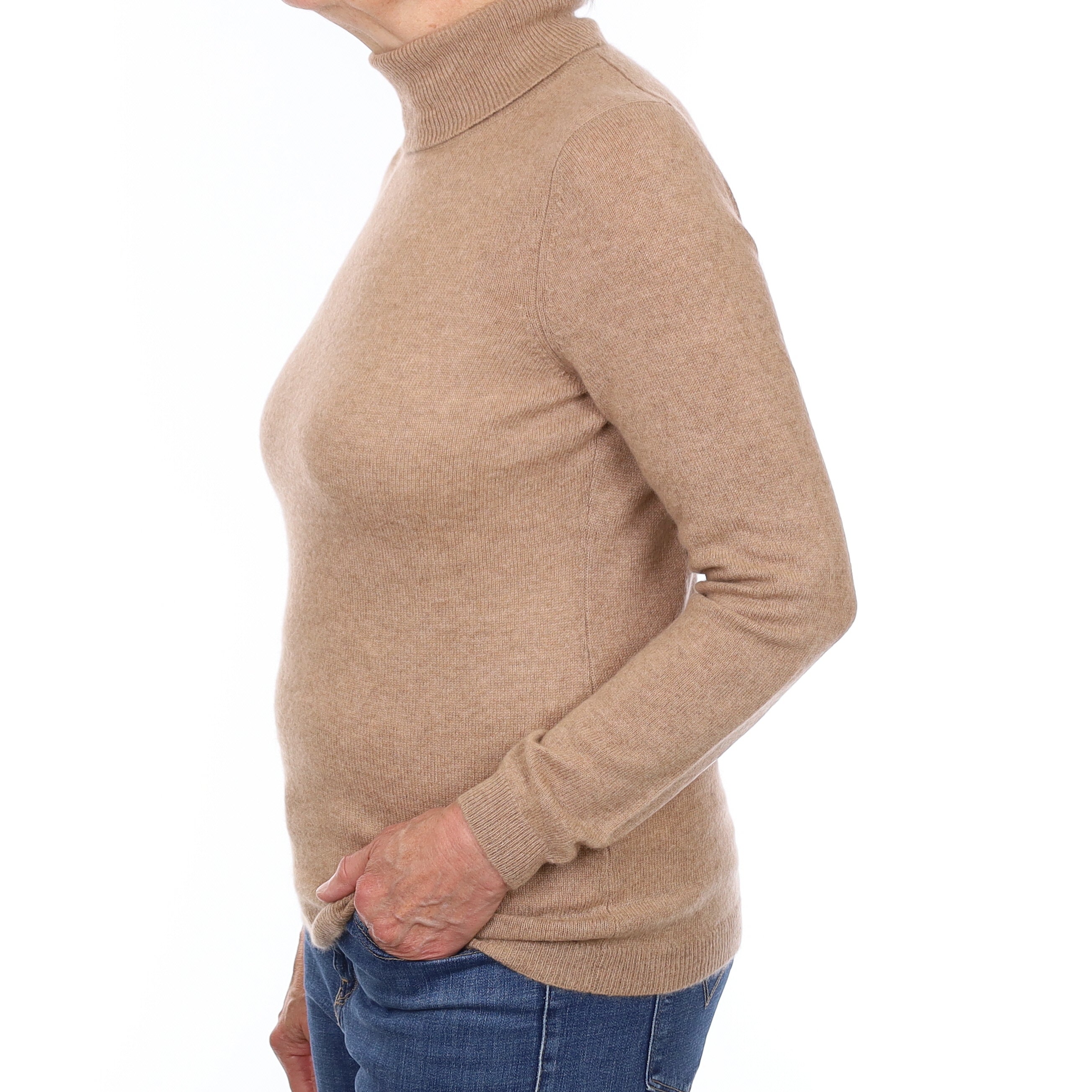 Fudge Brown Cashmere Polo Neck Jumper Medium