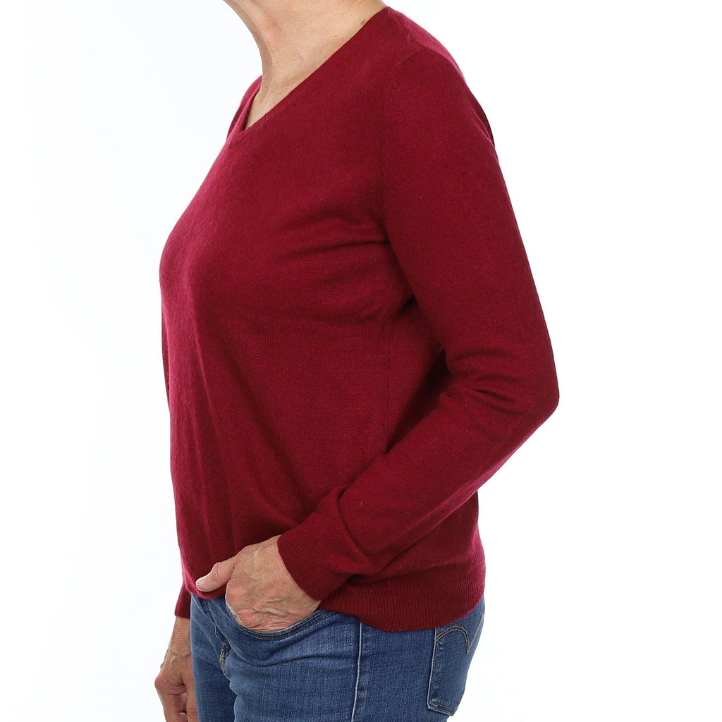 Wine Red Cashmere V Neck Jumper Medium