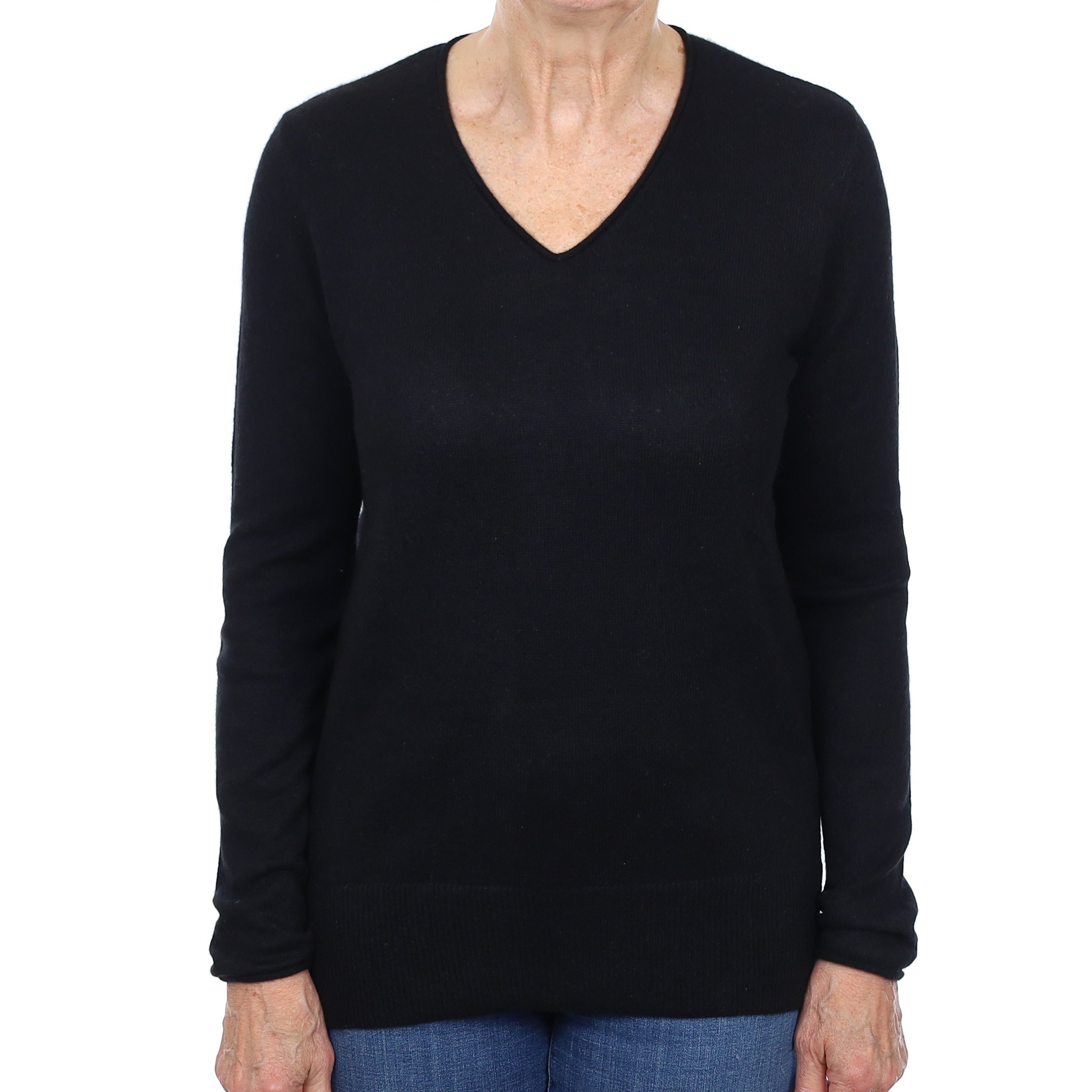 Black Cashmere V Neck Jumper Medium
