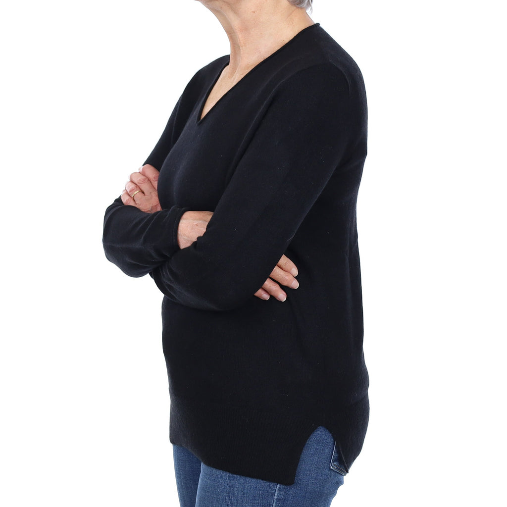 Black Cashmere V Neck Jumper Medium