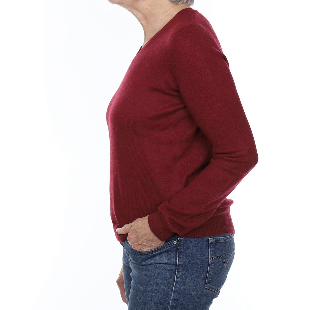 Burgundy Red Cashmere V Neck Jumper Medium