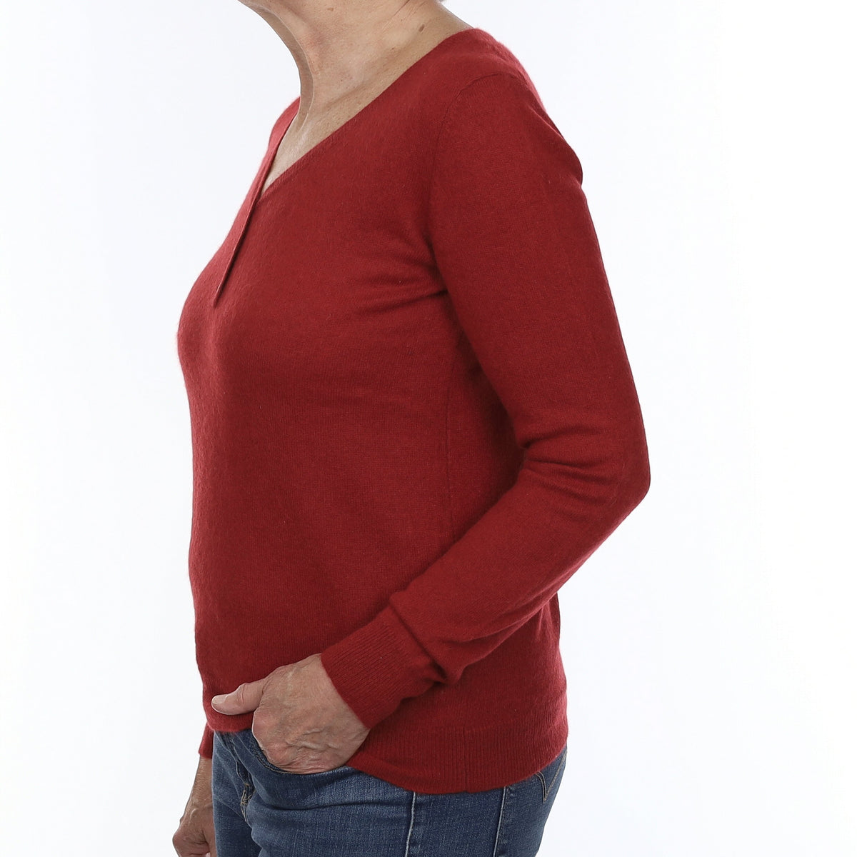 Tomato Red Cashmere Buttoned V Neck Jumper Medium
