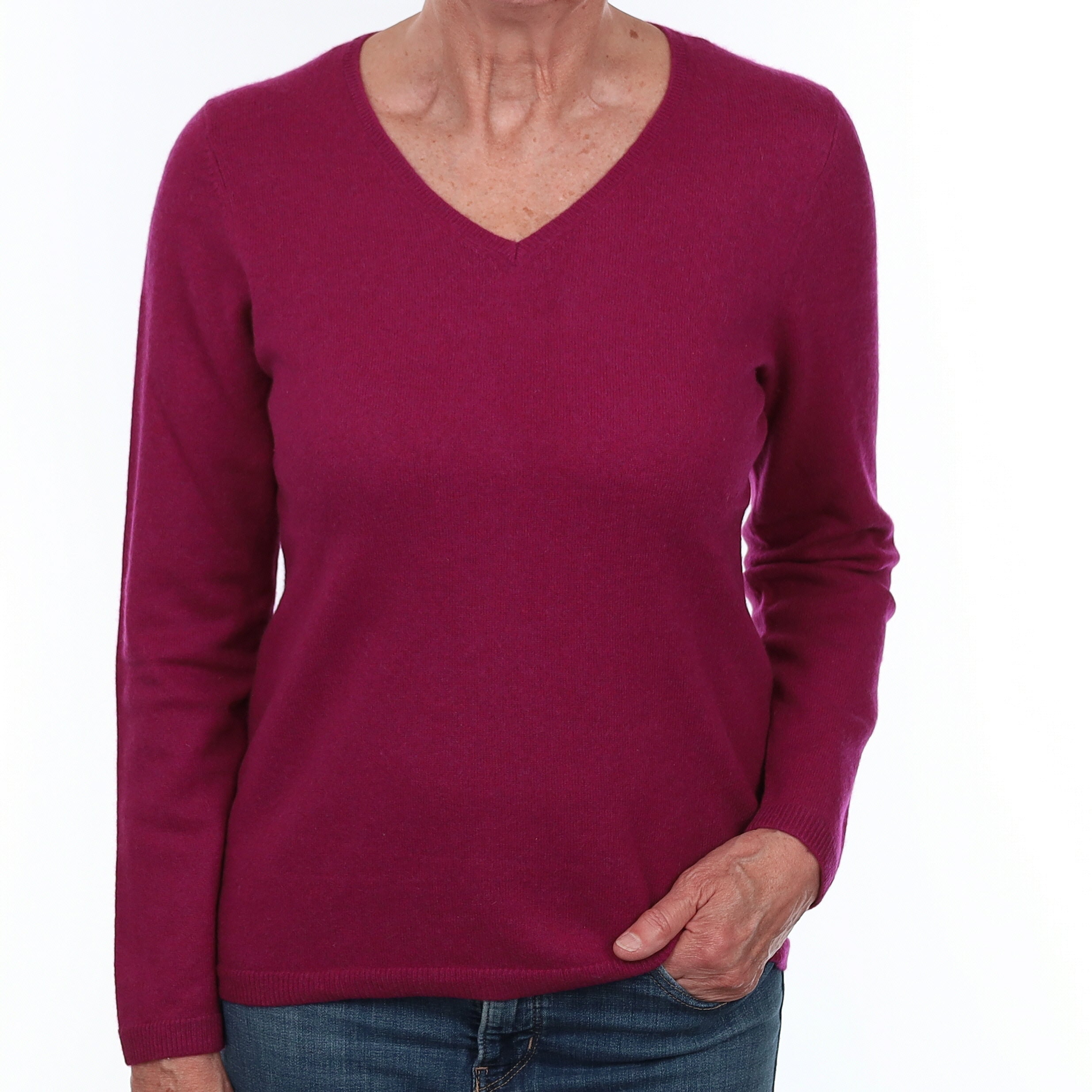 Cherry Pink Cashmere V Neck Jumper Medium