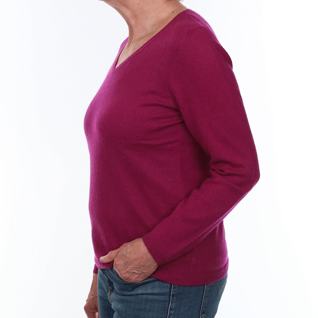 Cherry Pink Cashmere V Neck Jumper Medium