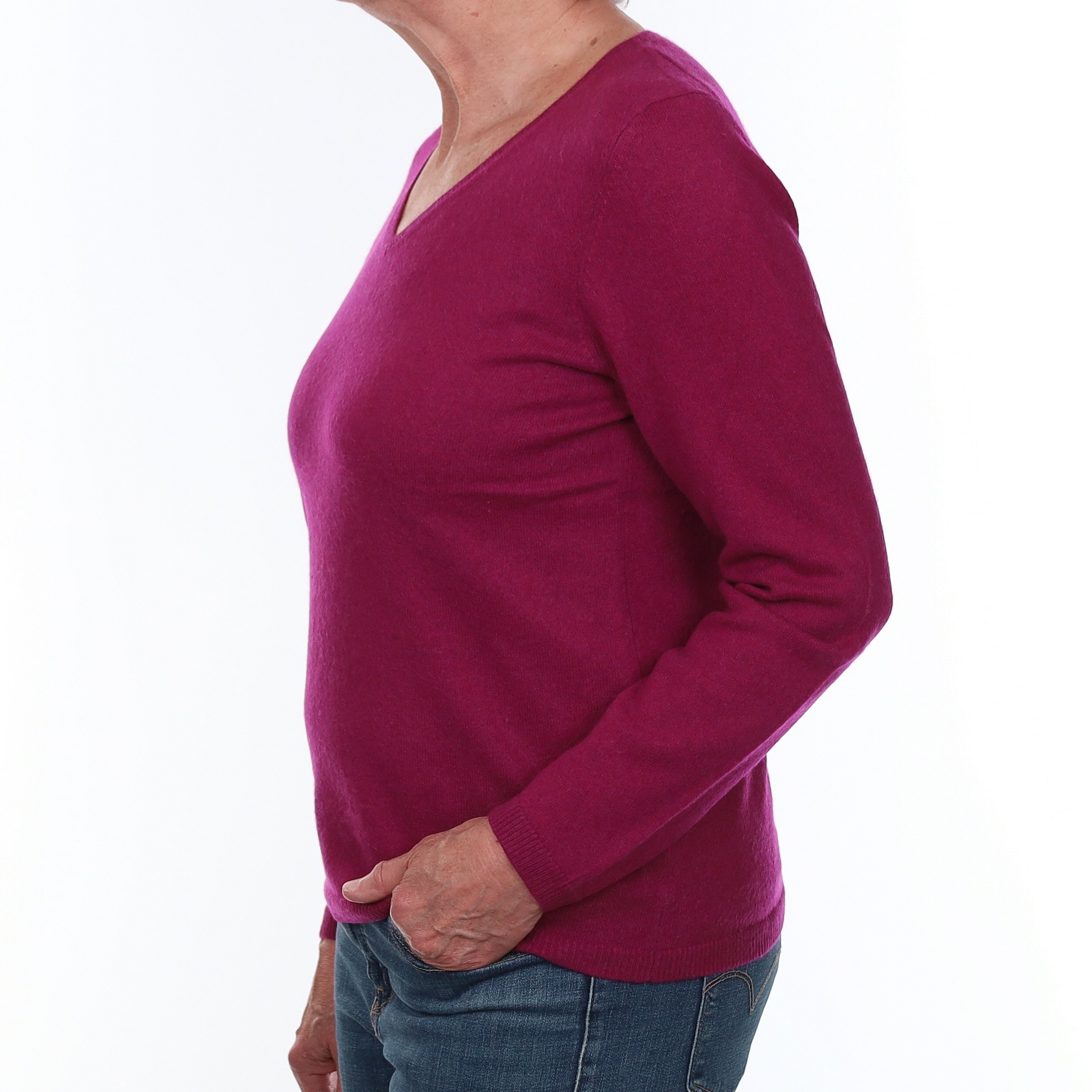 Cherry Pink Cashmere V Neck Jumper Medium