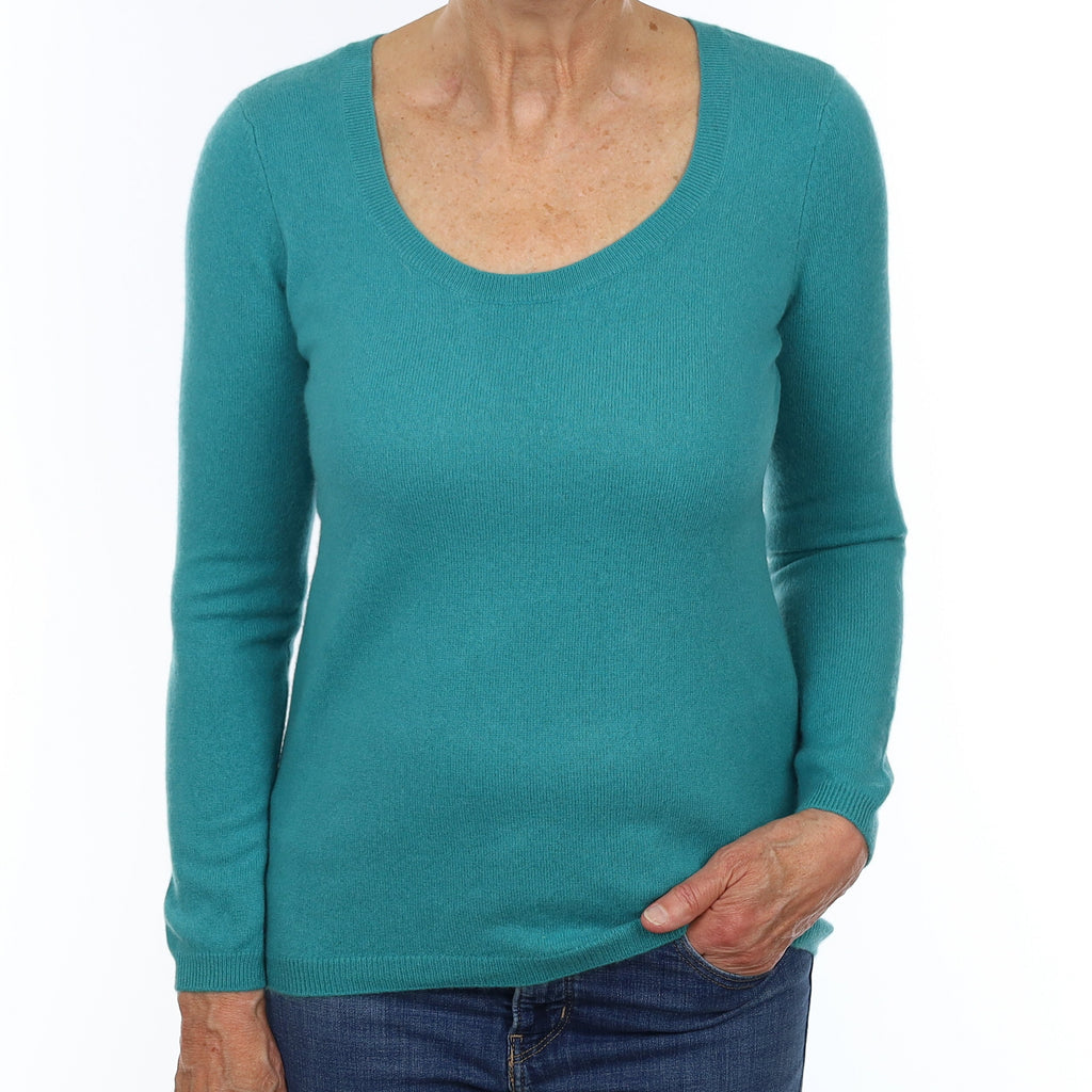 Turquoise Green Cashmere Crew Neck Jumper Medium
