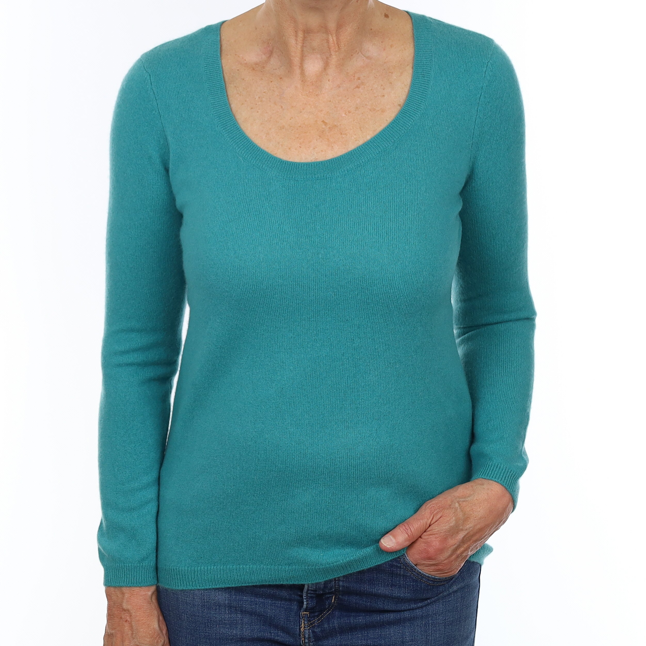 Turquoise Green Cashmere Crew Neck Jumper Medium