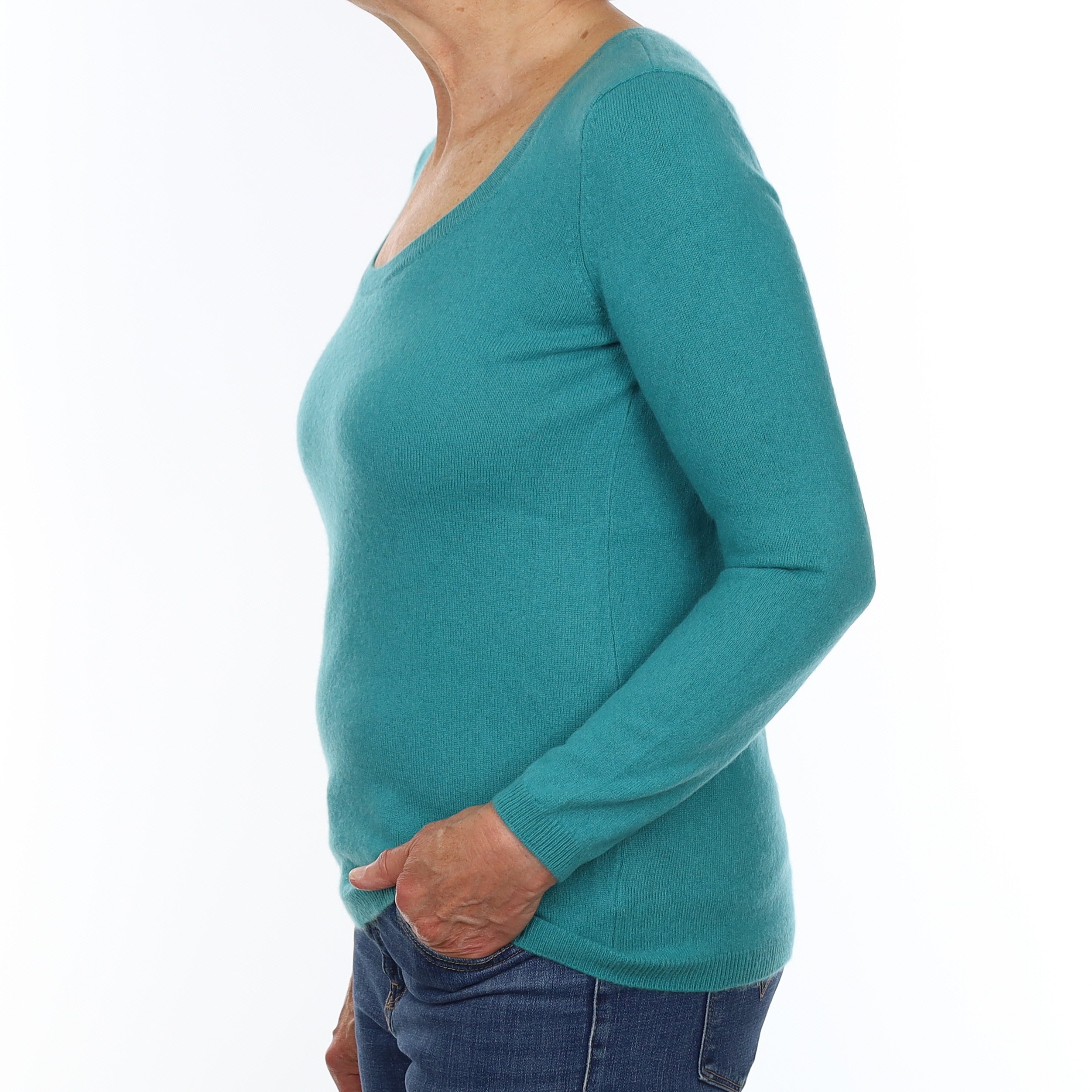 Turquoise Green Cashmere Crew Neck Jumper Medium