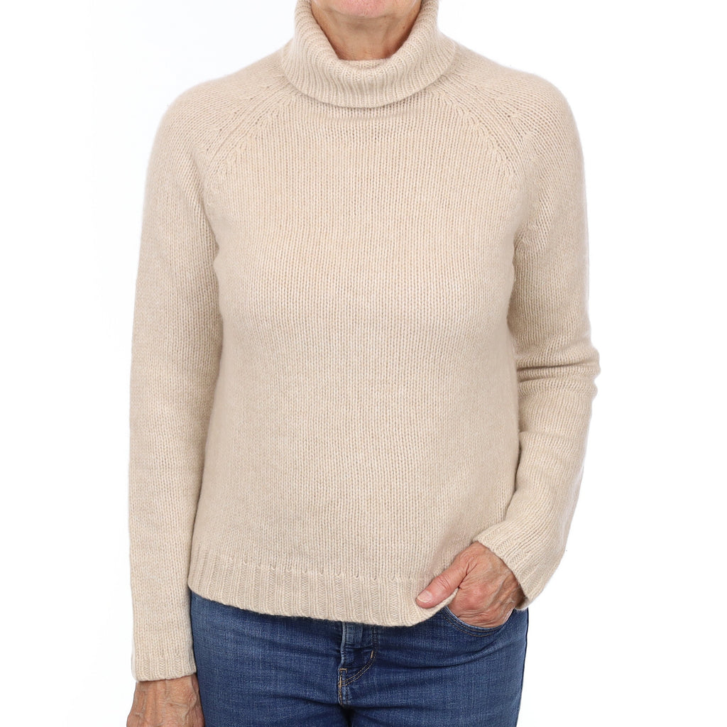 Oatmeal Chunky Cashmere Polo Neck Jumper Medium