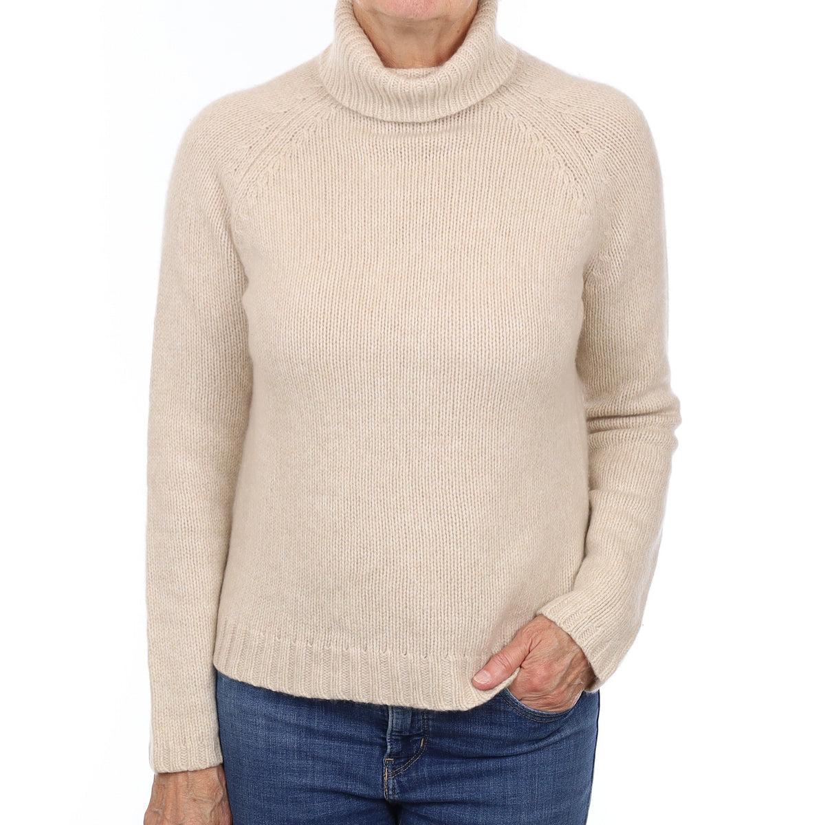 Oatmeal Chunky Cashmere Polo Neck Jumper Medium