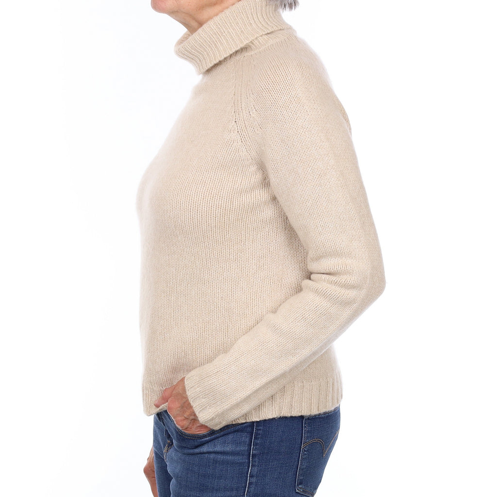 Oatmeal Chunky Cashmere Polo Neck Jumper Medium