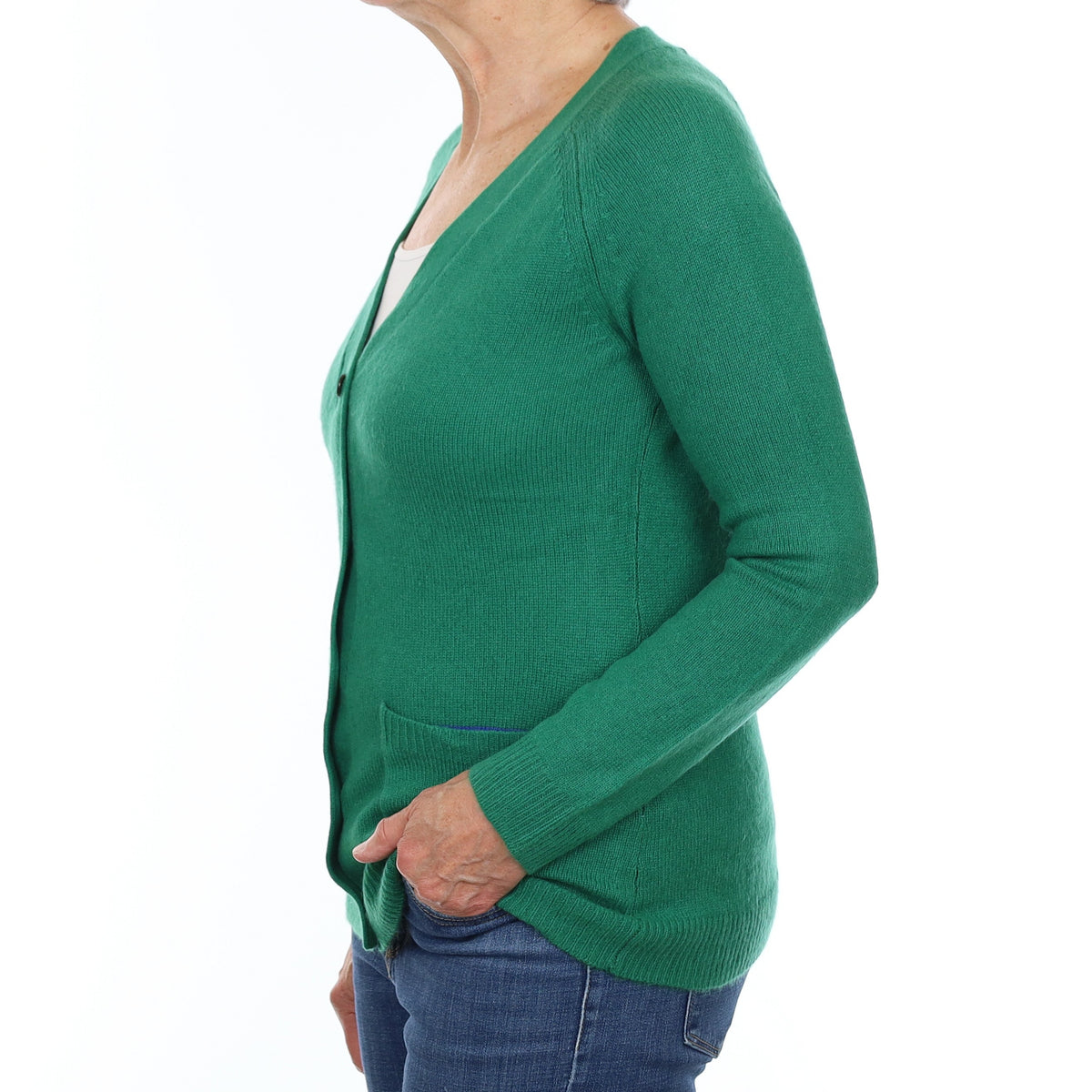 Emerald Green Heavy Knit Cashmere V Neck Cardigan Medium