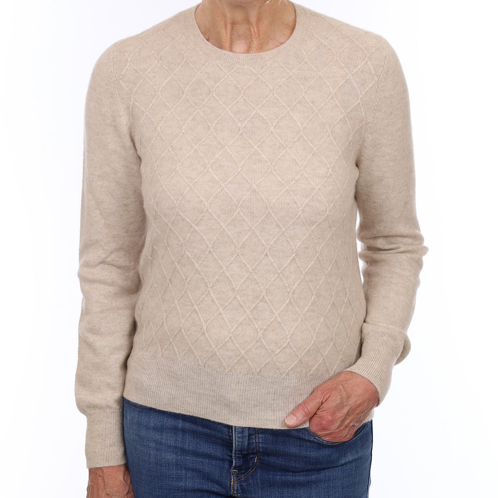 Oatmeal Textured Front Cashmere Crew Neck Jumper Medium