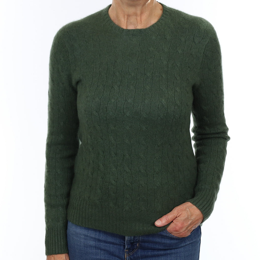 Vintage Ralph Lauren Spruce Green Cable Cashmere Crew Neck Jumper Medium