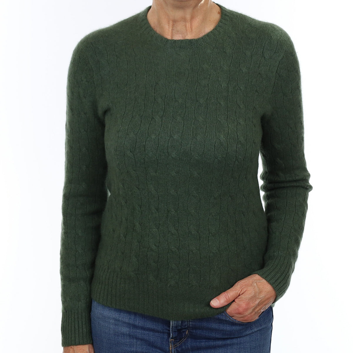 Vintage Ralph Lauren Spruce Green Cable Cashmere Crew Neck Jumper Medium