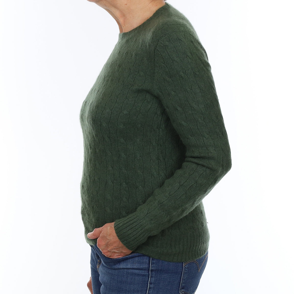Vintage Ralph Lauren Spruce Green Cable Cashmere Crew Neck Jumper Medium