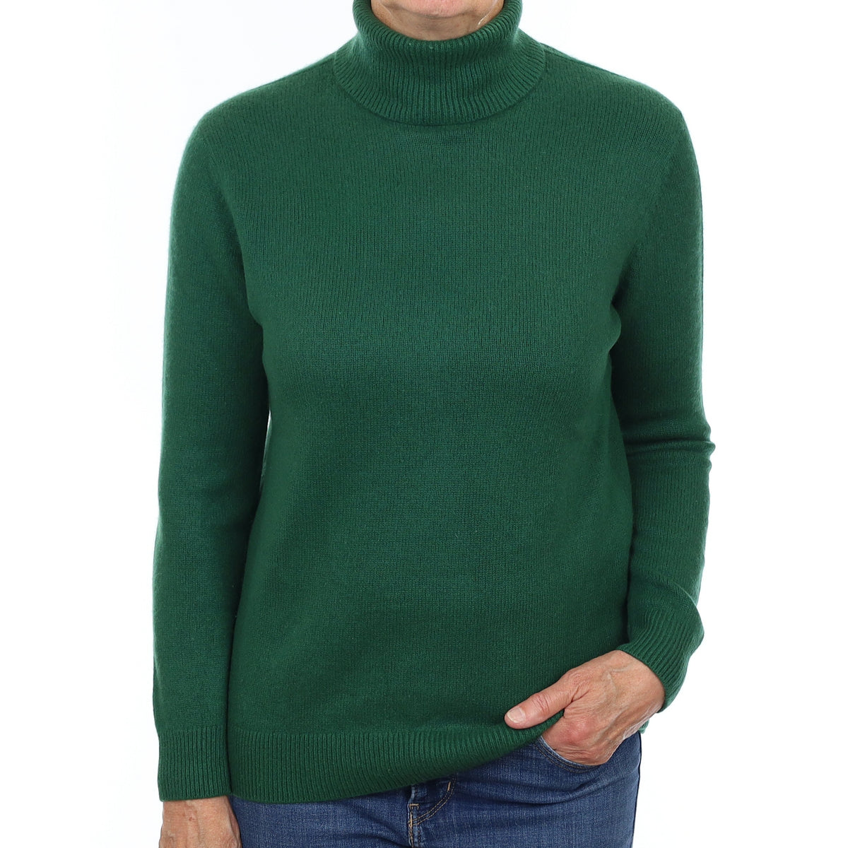 Cos Shamrock Green Heavy Knit Cashmere Polo Neck Jumper Medium