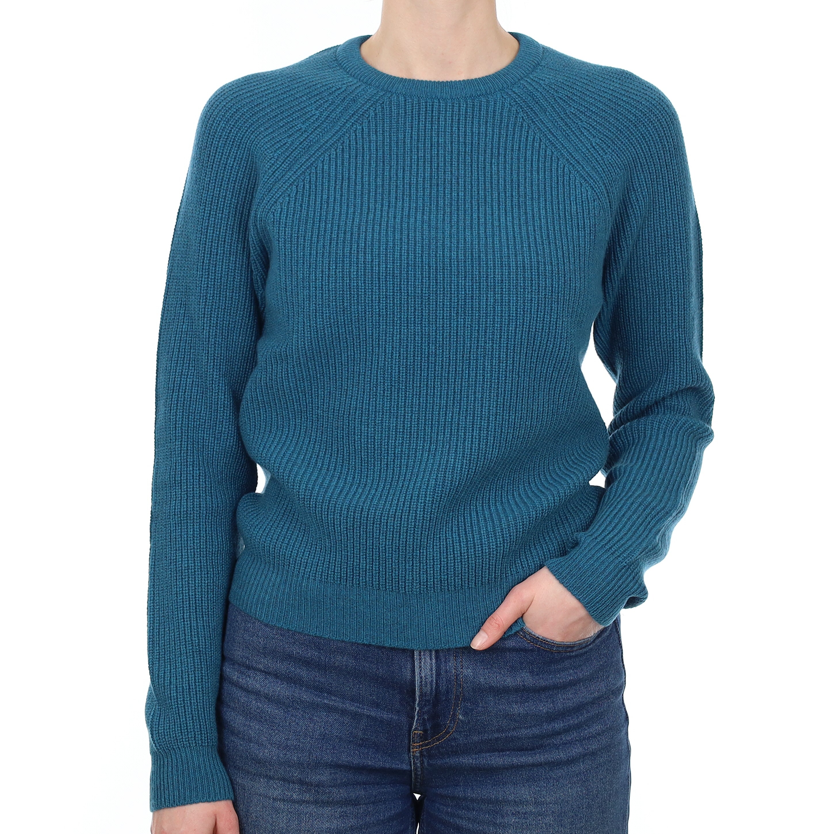 Brand New Scottish Teal Blue Chunky Cashmere Crew Neck Jumper Small