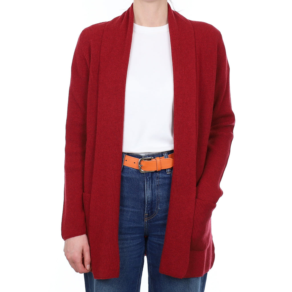 Brand New Scottish Brick Red Rib Cashmere Edge to Edge Cardigan Small