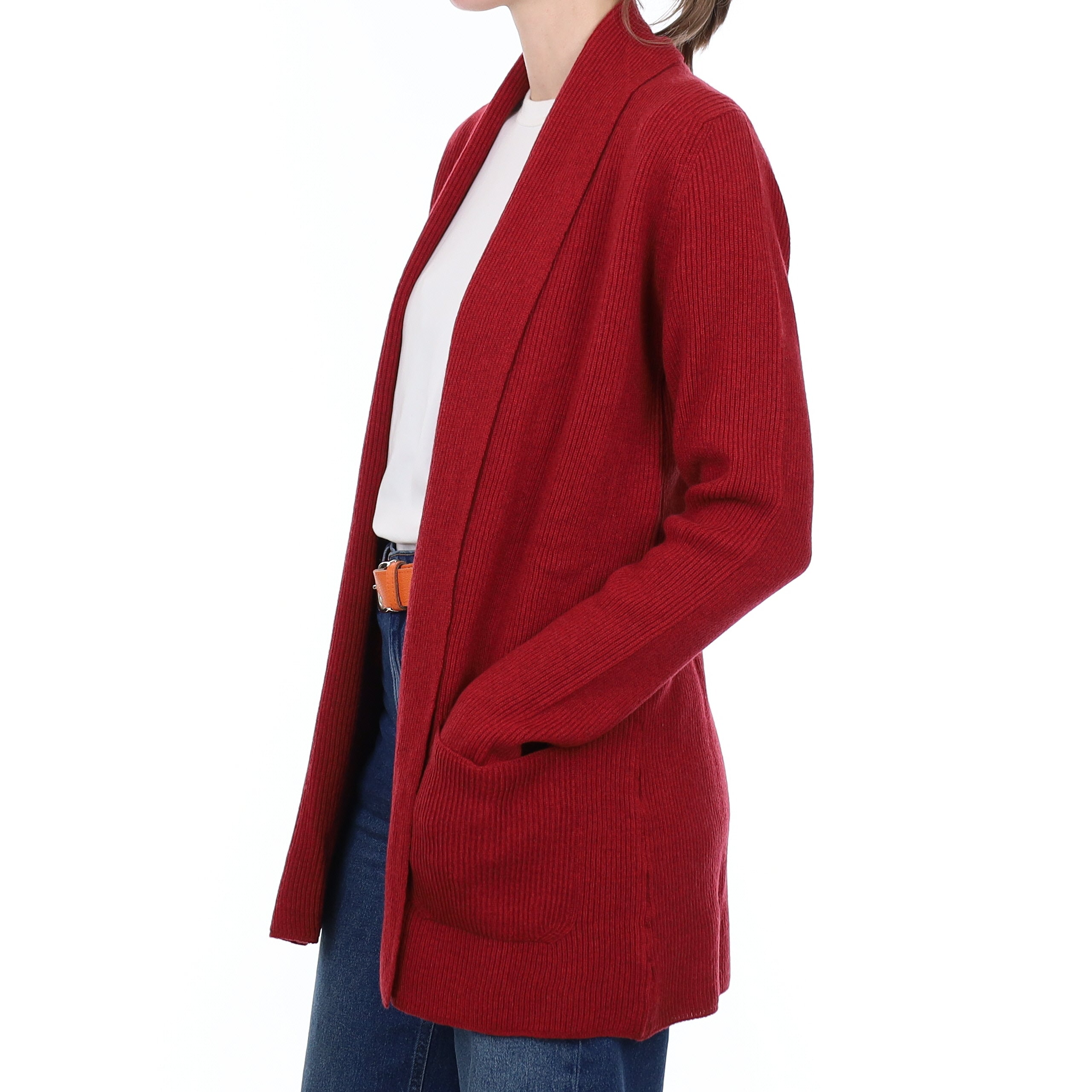 Brand New Scottish Brick Red Rib Cashmere Edge to Edge Cardigan Small