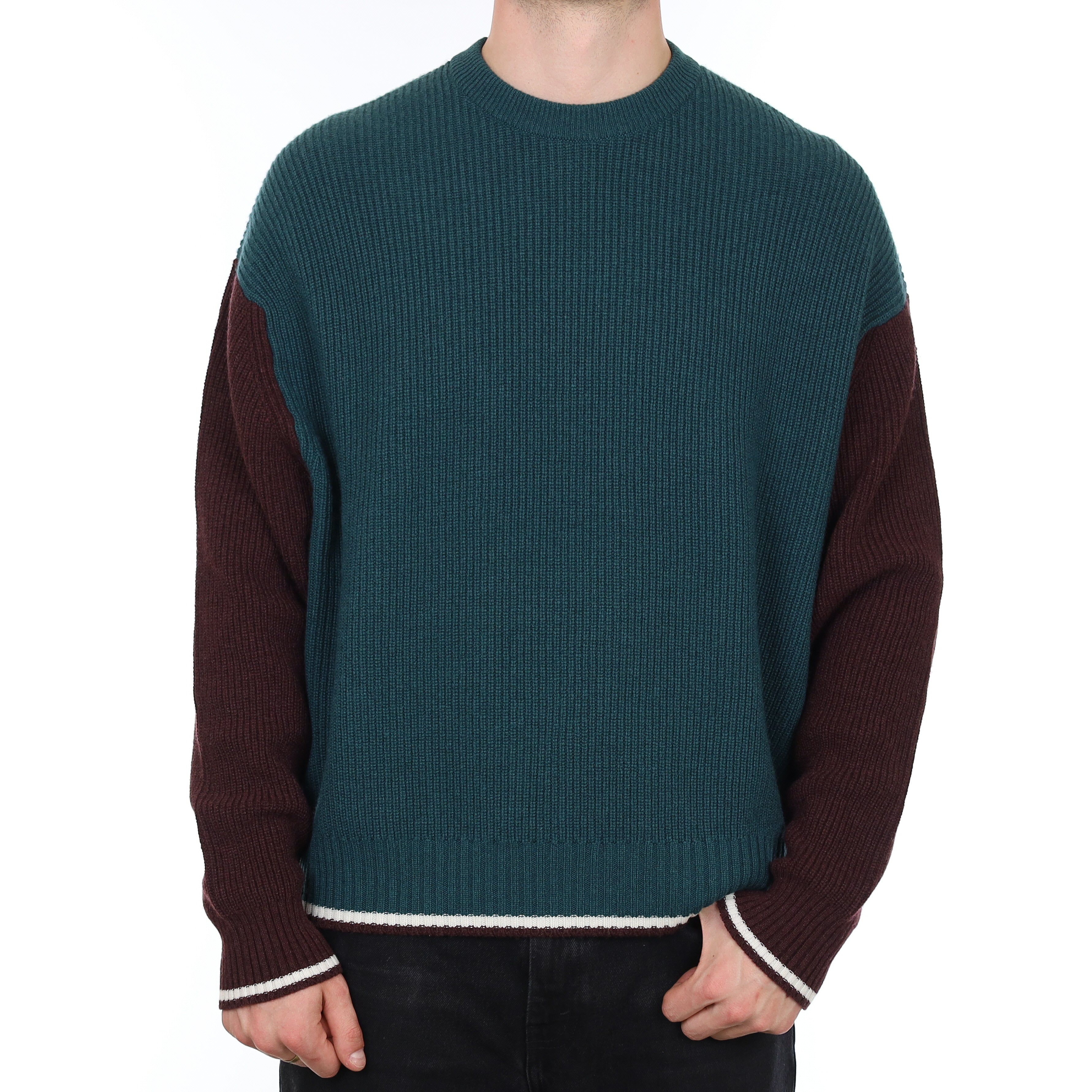 Men's Brand New Scottish Aubergine and Forest Green Cashmere Boxy Crew Neck Jumper XXL