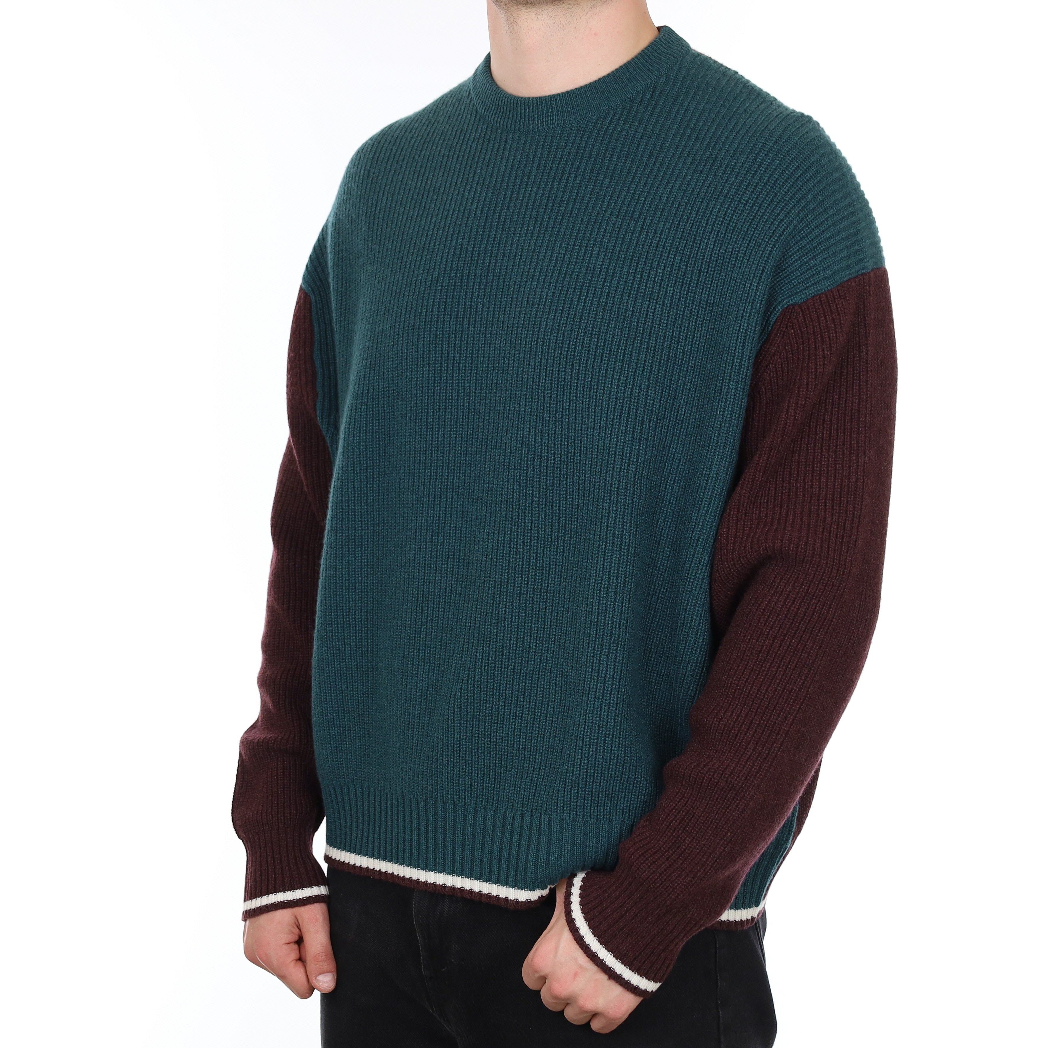 Men's Brand New Scottish Aubergine and Forest Green Cashmere Boxy Crew Neck Jumper XXL
