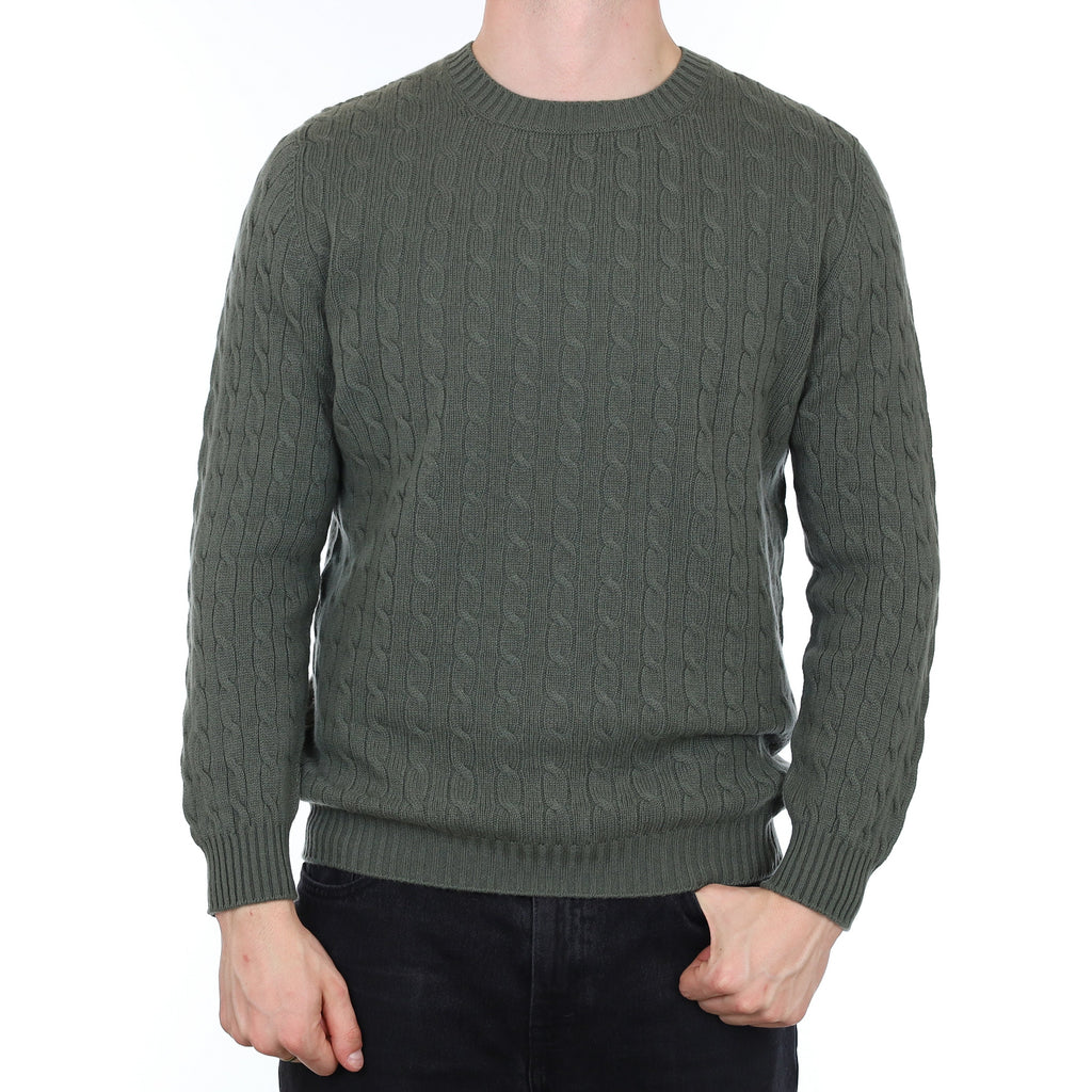 Men's Brand New Scottish Alpine Green Cable Cashmere Crew Neck Jumper XXL