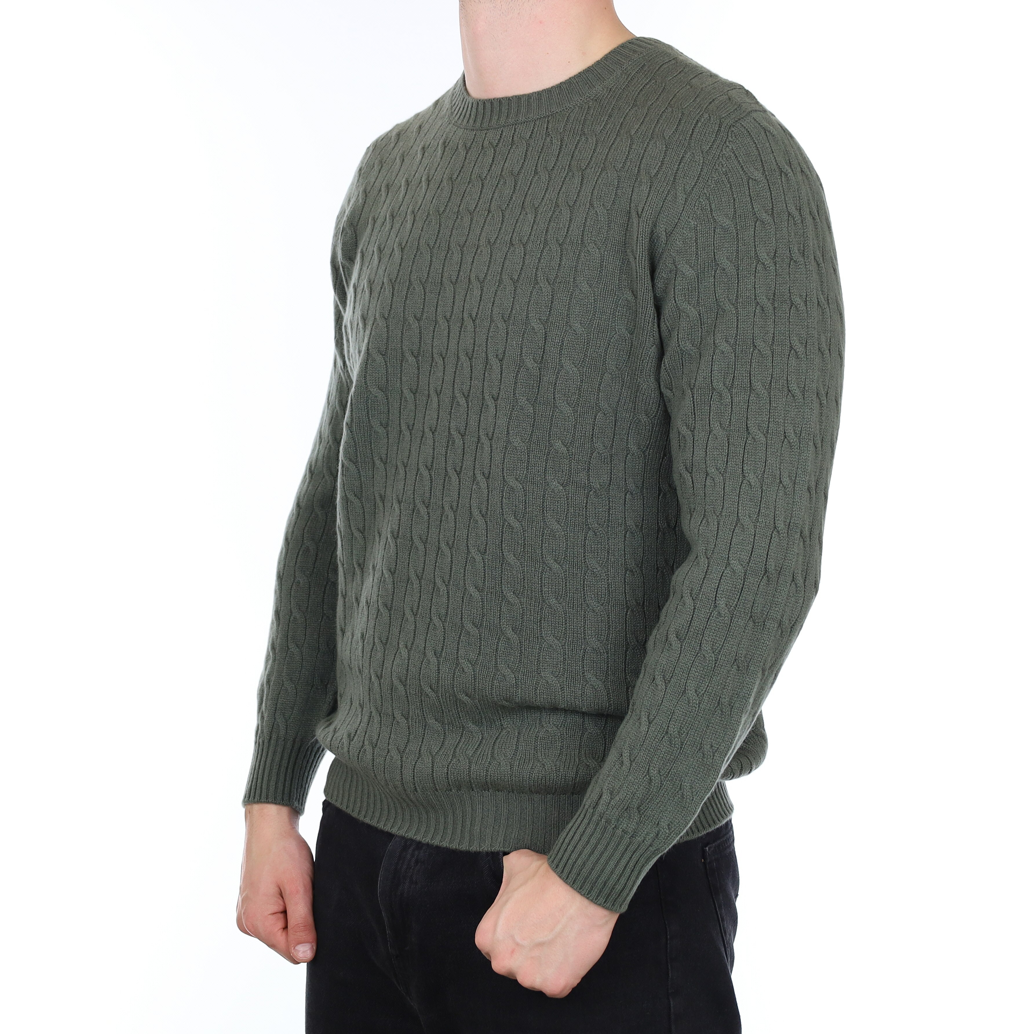 Men's Brand New Scottish Alpine Green Cable Cashmere Crew Neck Jumper XXL