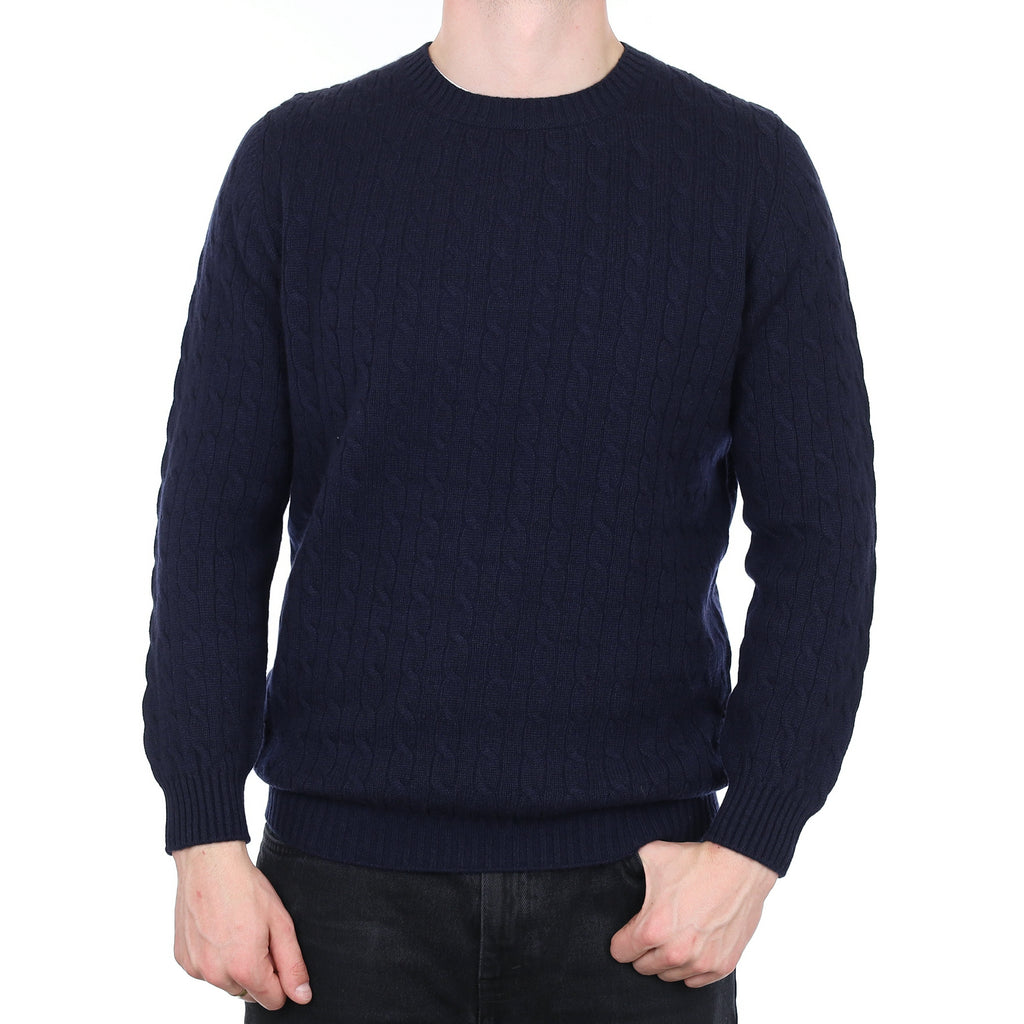 Men's Brand New Scottish Navy Cable Cashmere Crew Neck Jumper XXL