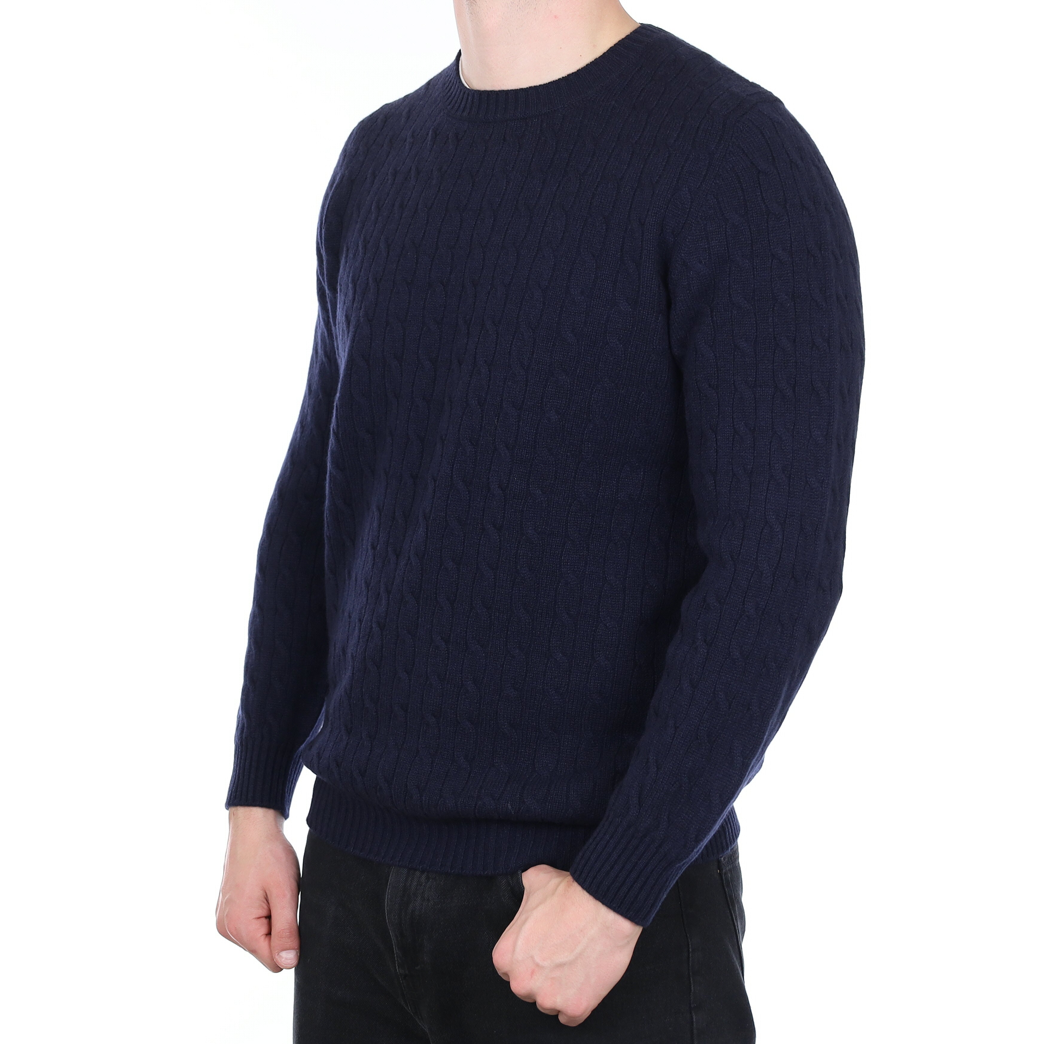 Men's Brand New Scottish Navy Cable Cashmere Crew Neck Jumper XXL