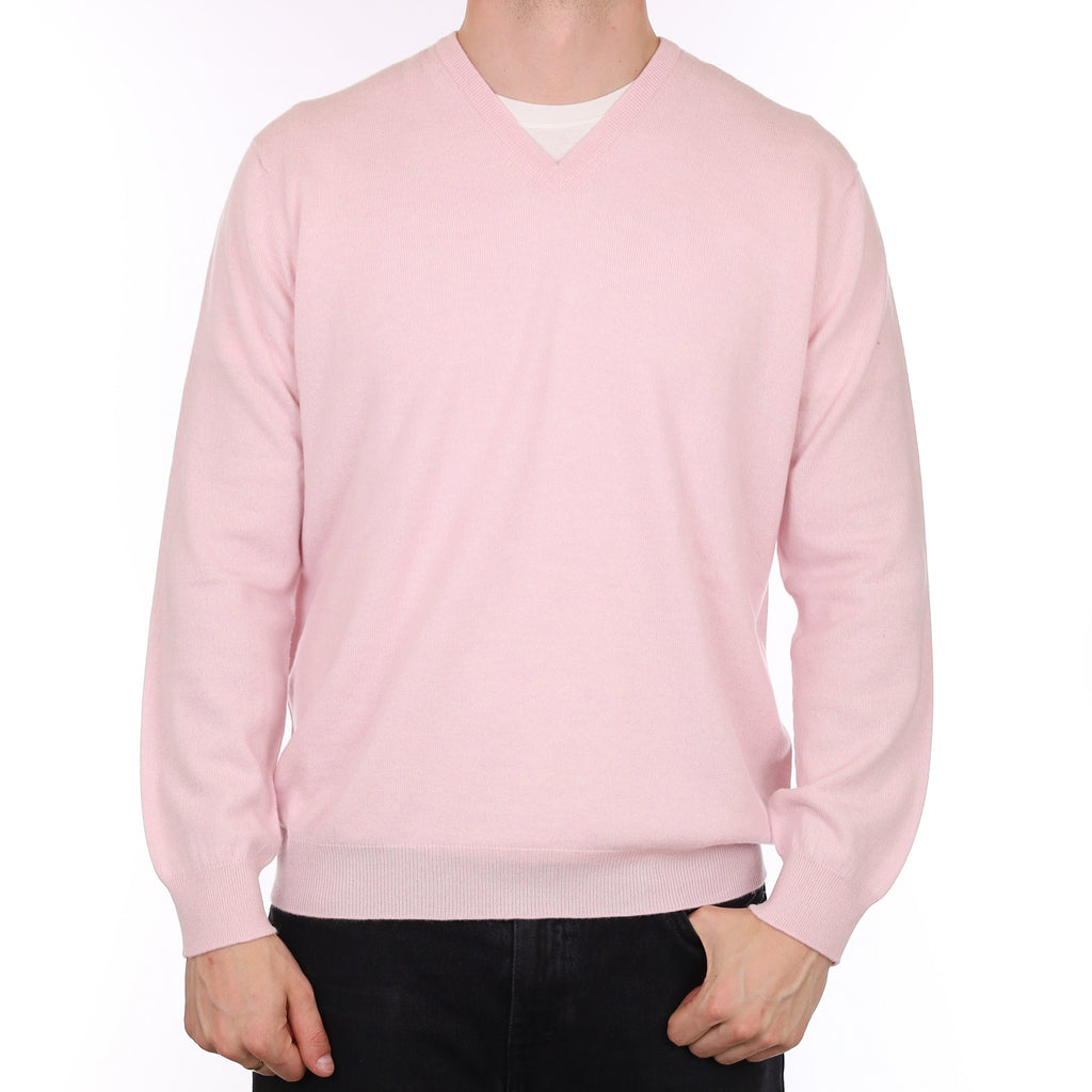 Men's Brand New Scottish Ice Pink Cashmere V Neck Jumper XXL