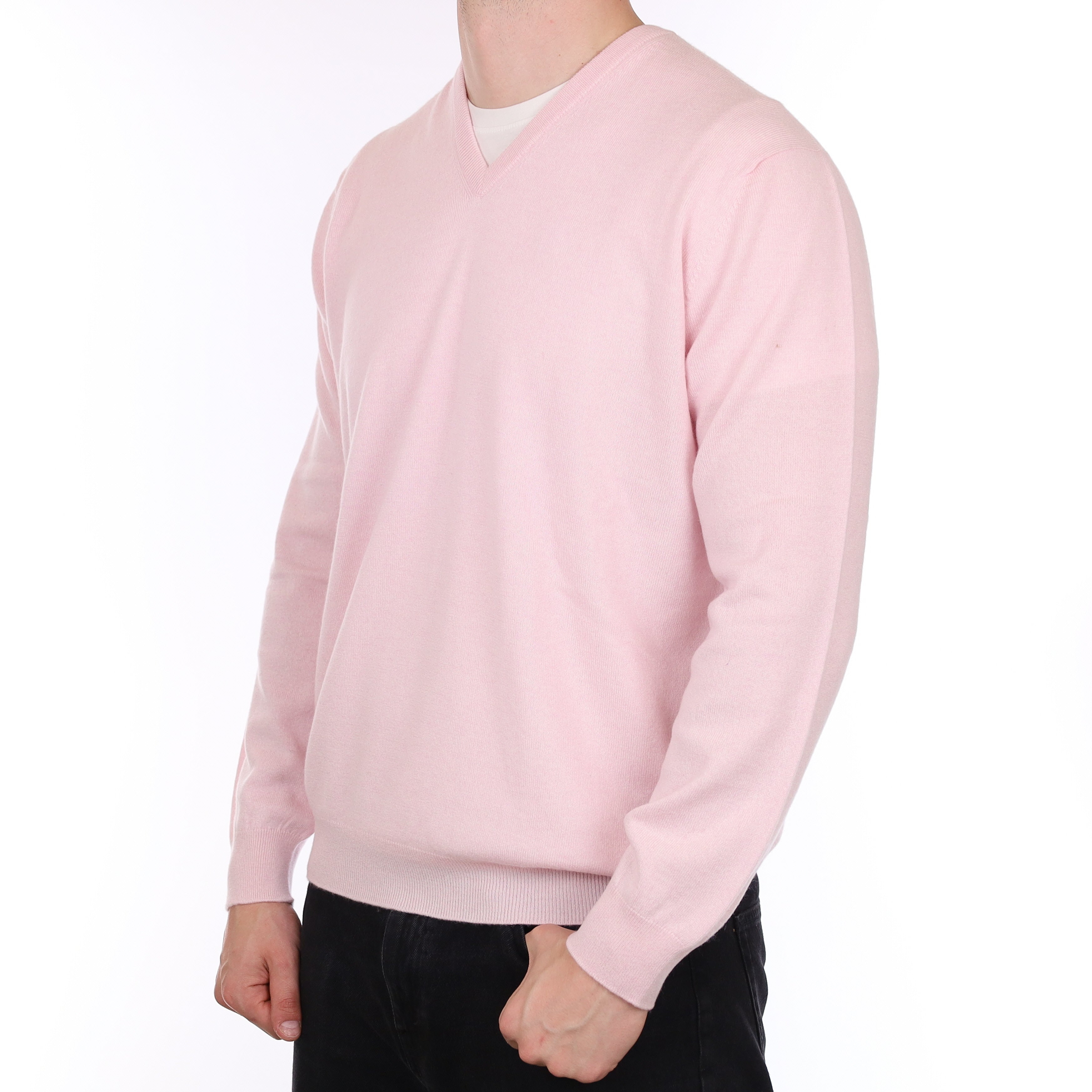 Men's Brand New Scottish Ice Pink Cashmere V Neck Jumper XXL