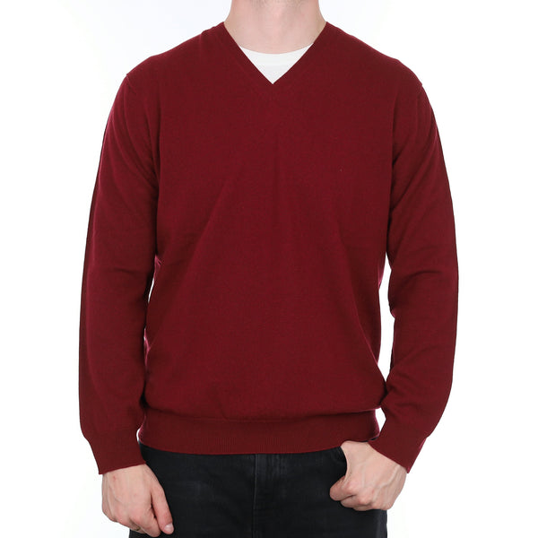 Men's Brand New Scottish Burgundy Red Cashmere V Neck Jumper XXL