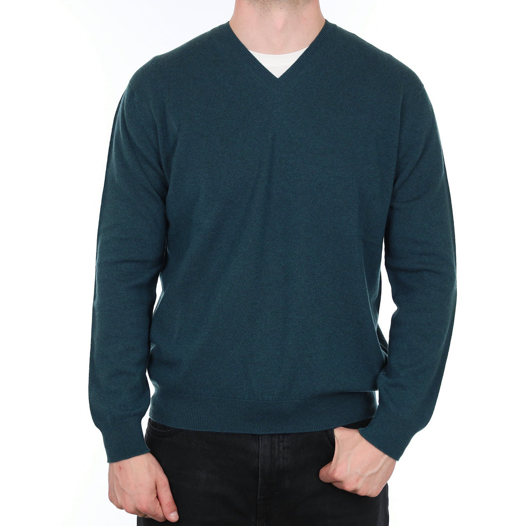 Men's Brand New Scottish Dark Forest Green Cashmere V Neck Jumper XL