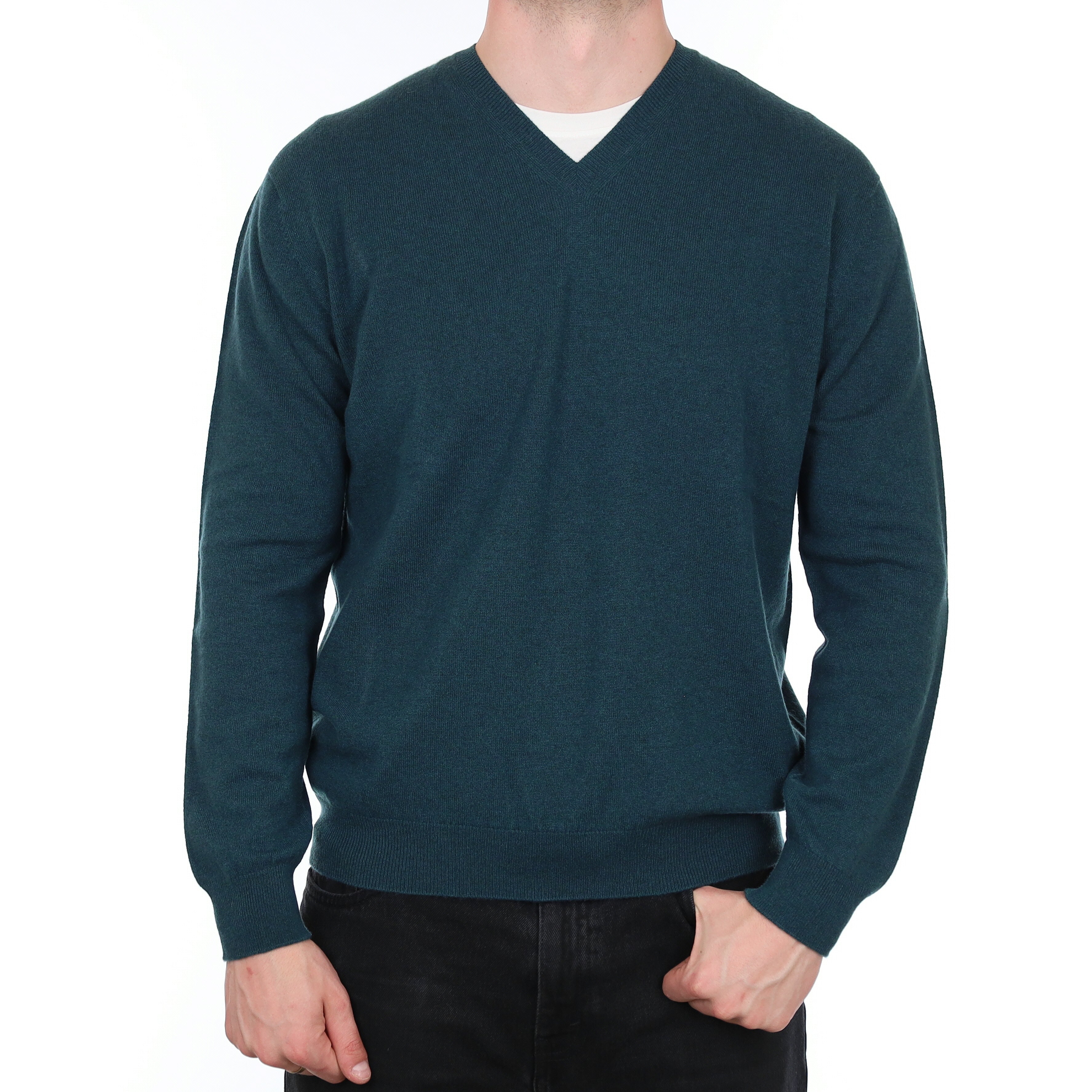 Men's Brand New Scottish Dark Forest Green Cashmere V Neck Jumper XL
