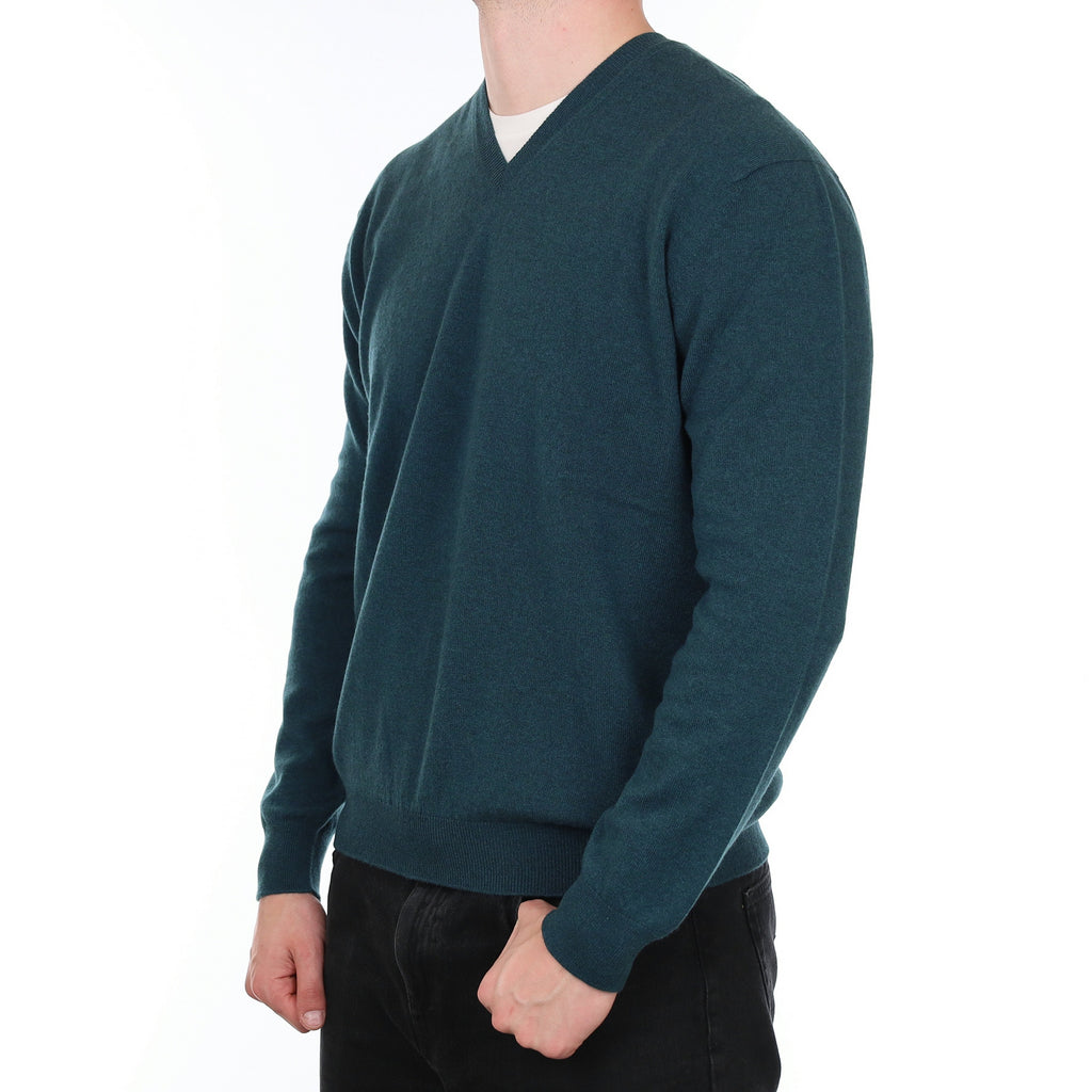 Men's Brand New Scottish Dark Forest Green Cashmere V Neck Jumper XL