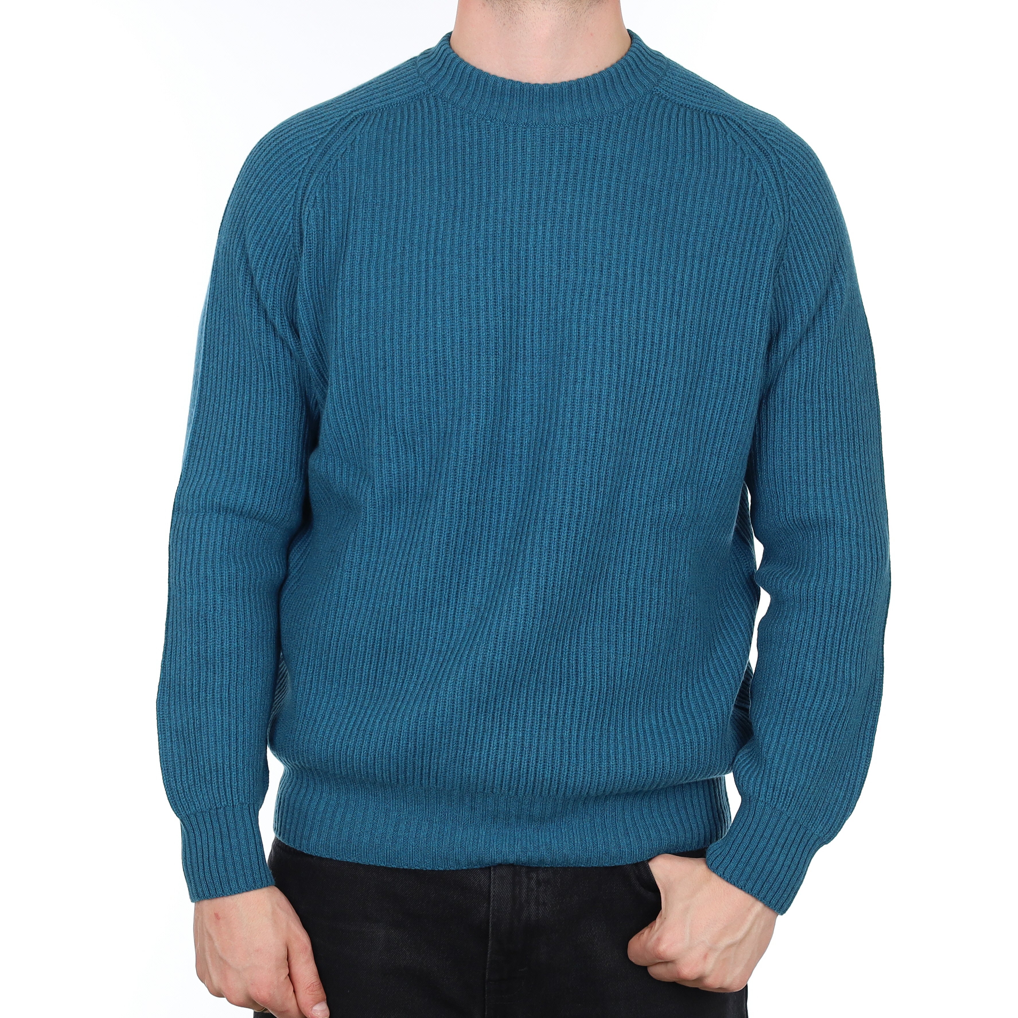 Men's Brand New Scottish Teal Blue Chunky Cashmere Crew Neck Jumper XL